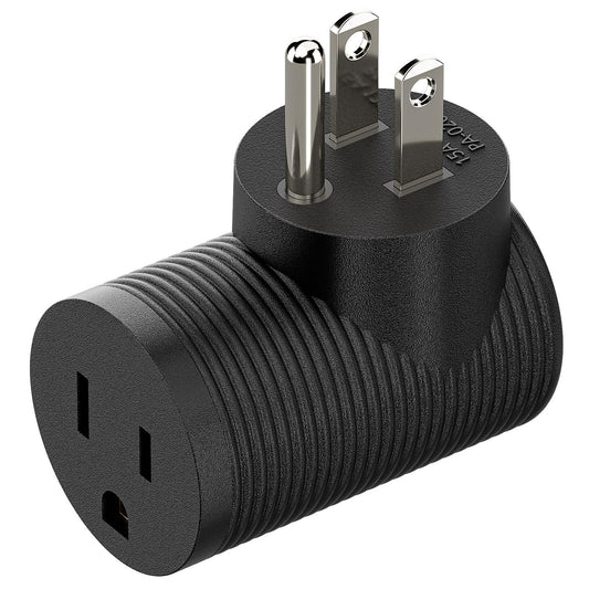 Adaptador de Corriente Plugrand Negro Ángulo Recto NEMA 5-15R a 5-15P 90 Grados