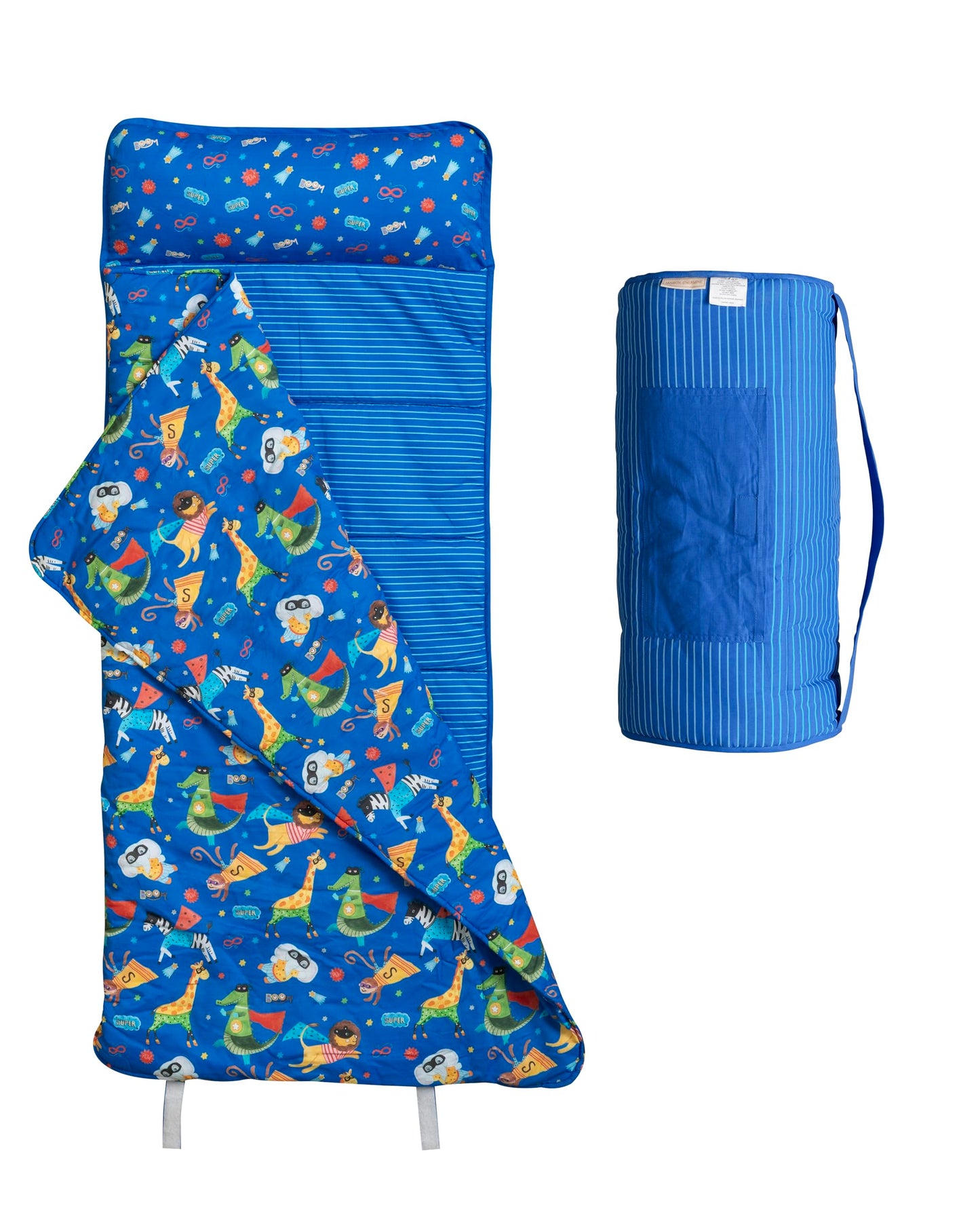 Maison d'Hermine - Tapete de siesta de superhéroe con almohada y manta reutilizables de 55 x 27 x 1.5 pulgadas, para niños y niñas, tapete de dormir preescolar con correas de transporte para el