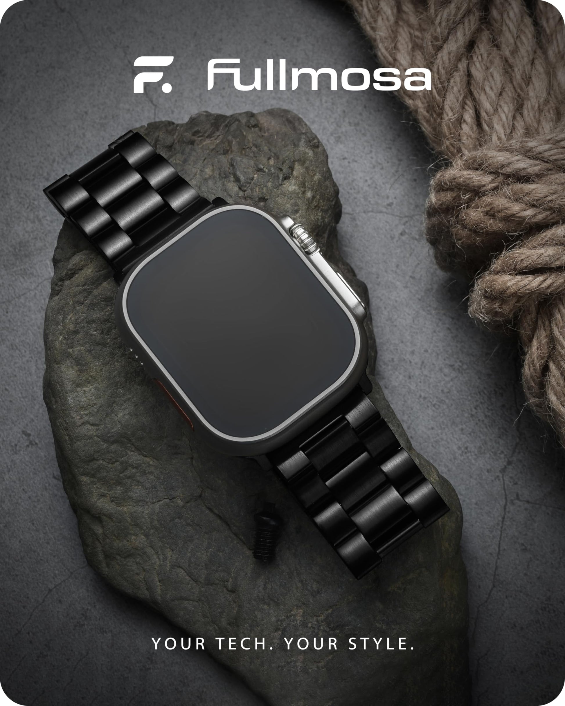 Fullmosa Correa Compatible Con Apple Watch Ultra 49mm,Pulsera Acero Inoxidable con Case Para iWatch Ultra2 Ultra,49mm Negro
