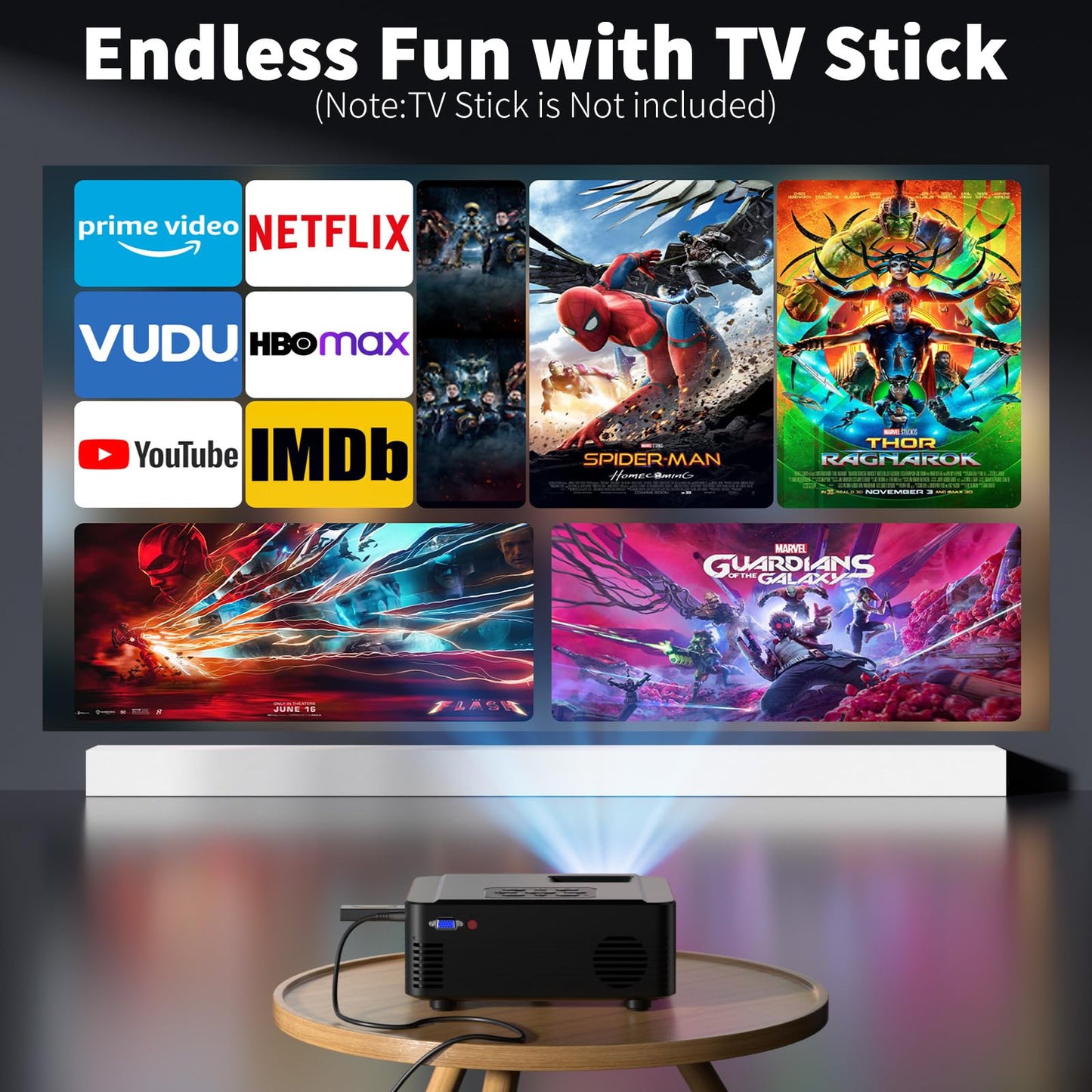 Proyector SCREENMAX NATIVO 1080P Wifi Bluetooth Portátil para Exteriores 2024 450 ANSI