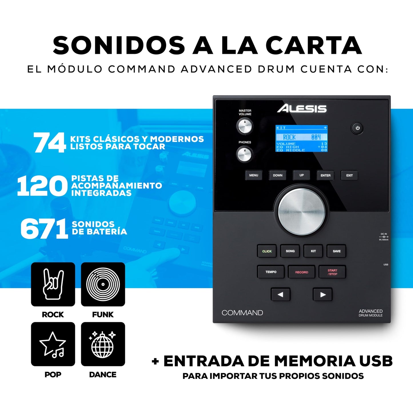Alesis Command Mesh SE Kit - Set de Batería Electrónica, parches de malla doble zona, conexiones MIDI USB, 600 sonidos batería eléctrica y acústica