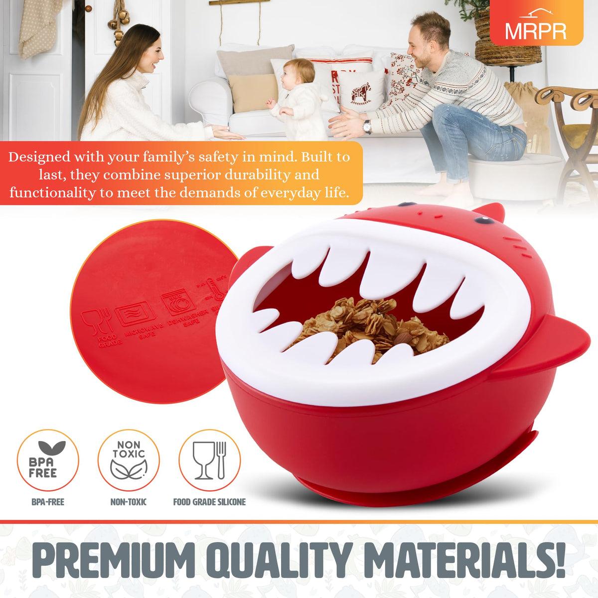 MRPR Chompers - Tazón de silicona para tiburones – Tazón de succión para bebés y niños pequeños – Sin BPA, apto para microondas y lavaplatos, hora de comer sin desorden – Tazón divertido y duradero