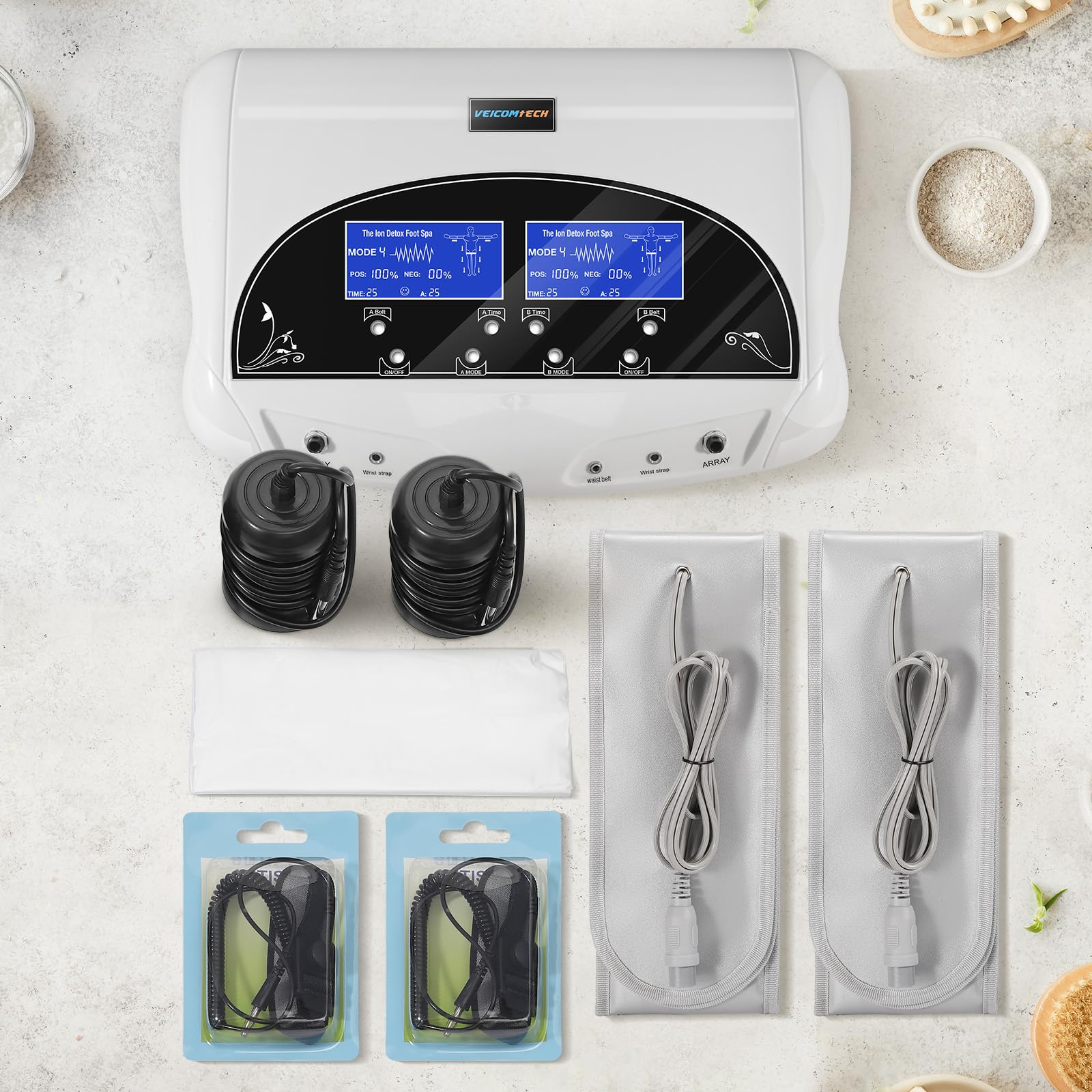 Máquina de desintoxicación dual iónica para baño de pies, máquina profesional de desintoxicación de pies, ionónico, máquina de desintoxicación de pies con 2 cinturones de cintura, 2 matrices, 10 revestimientos (negro)