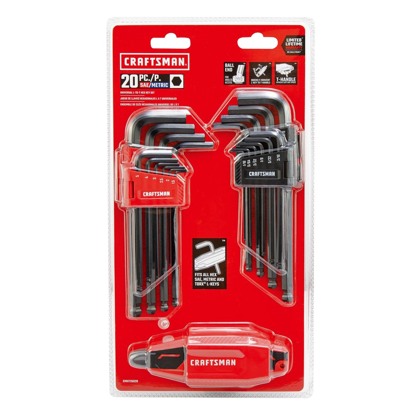 CRAFTSMAN - Juego de llaves Allen hexagonales universales L-a-T, 20 piezas (CMHT26028)