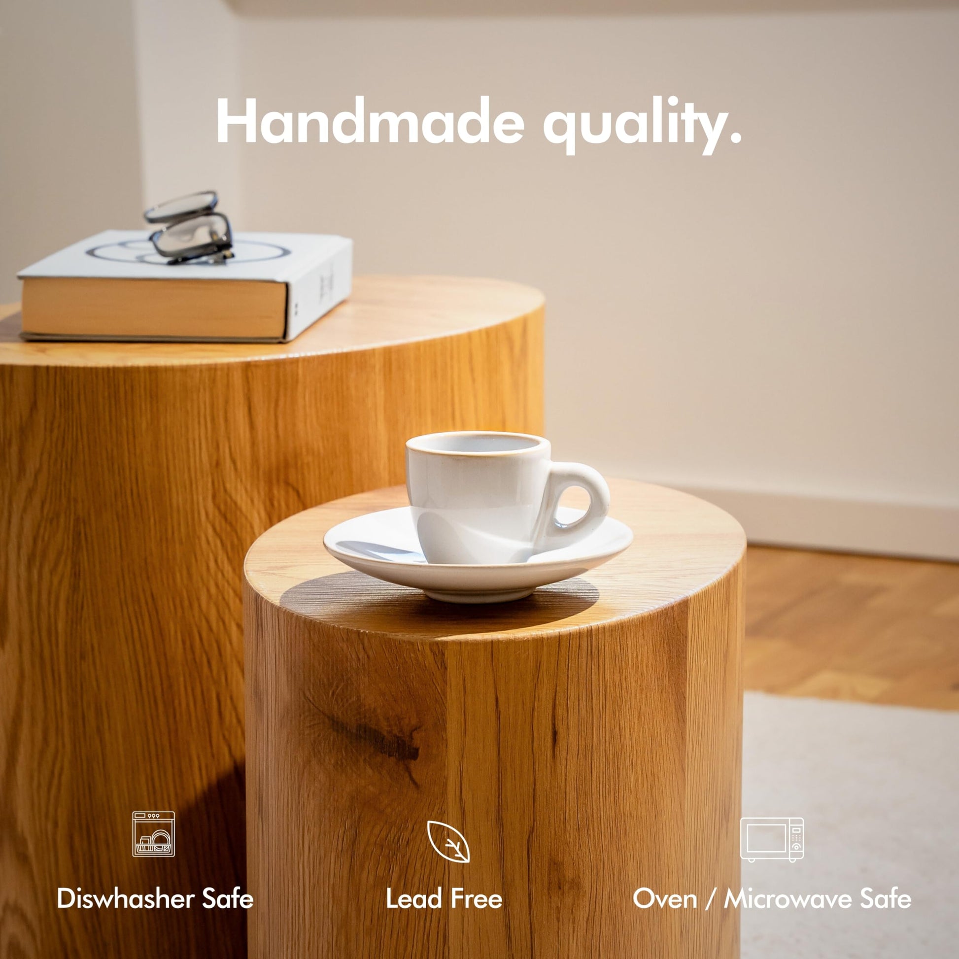 KIVY - Juego de 4 tazas de café expreso de gres de 3 onzas, tazas y platillos de demitasse de estilo italiano, color gris de pared gruesa