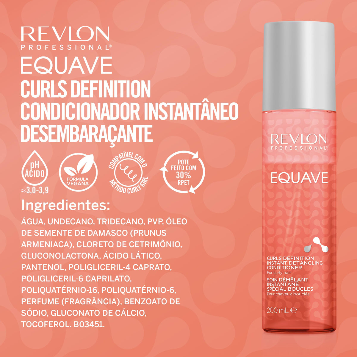 REVLON PROFESSIONAL EQUAVE ACONDICIONADOR BIFÁSICO SIN ACLARADO PARA CABELLO RIZADO 200ml