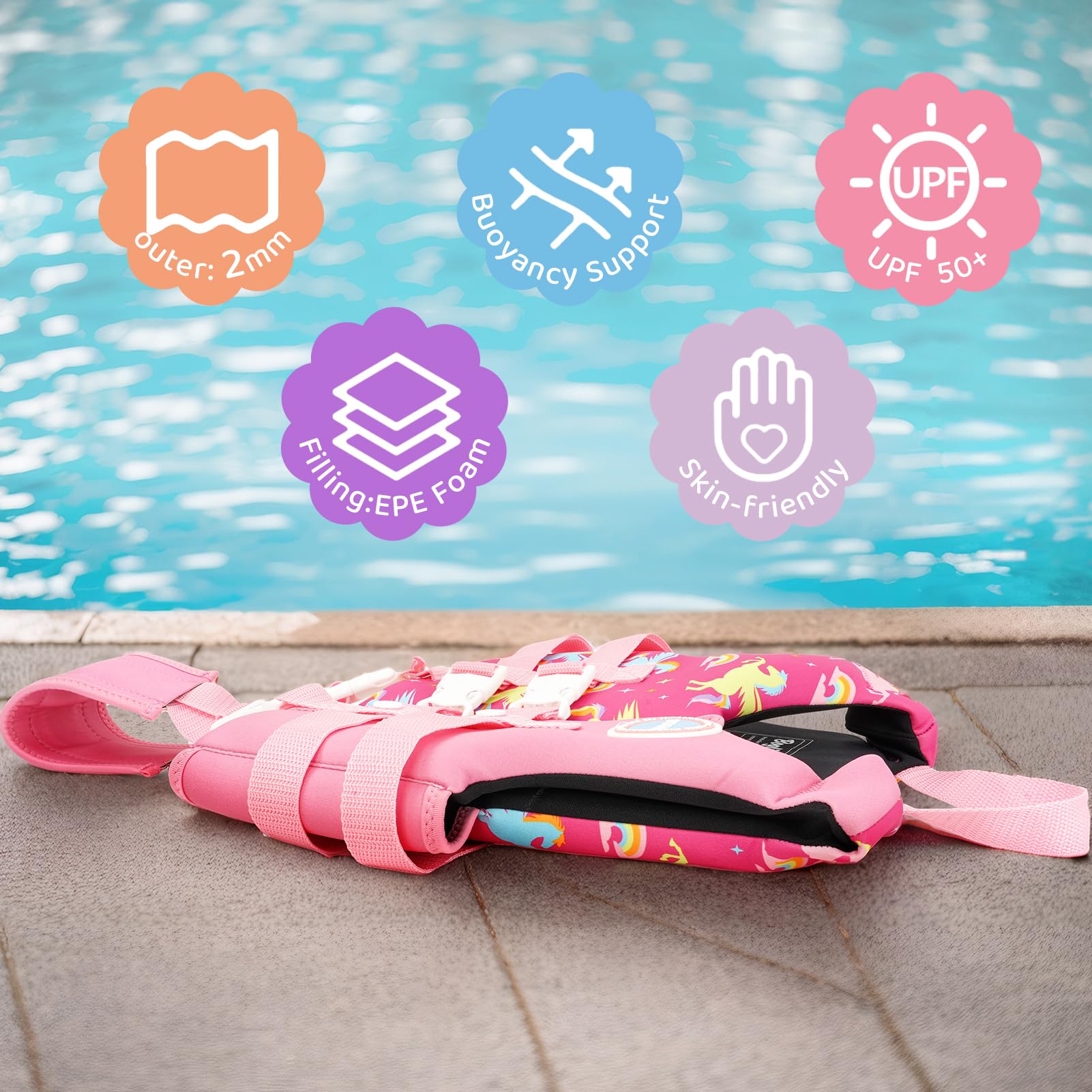 Boglia - Chaleco de natación para niños y niñas de 20-30-40-50-60-70-80-80 libras con correa de seguridad ajustable