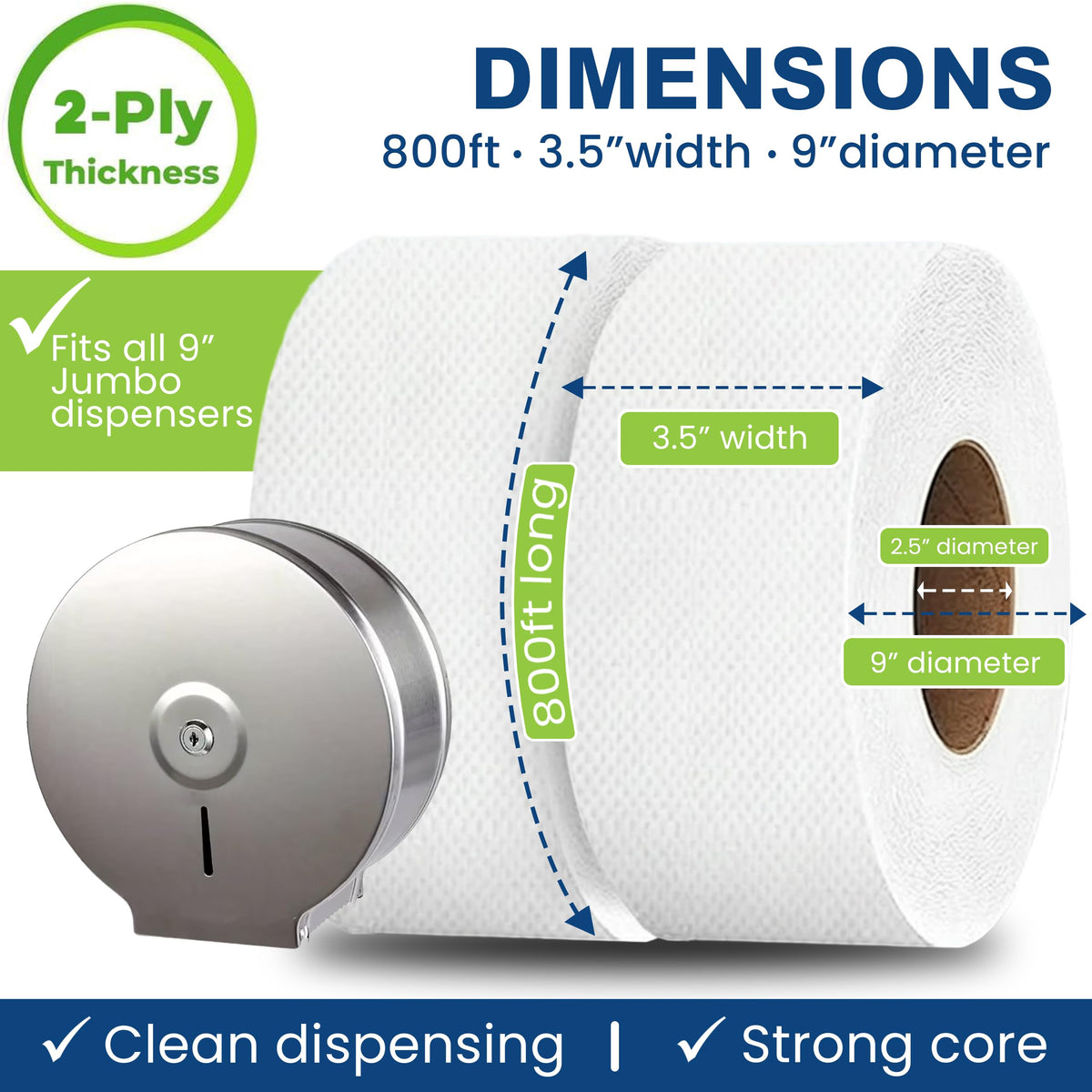 Papel Higiénico Jumbo SoNeat Blanco 2 Capas Certificado FSC y ISO para Baño Comercial