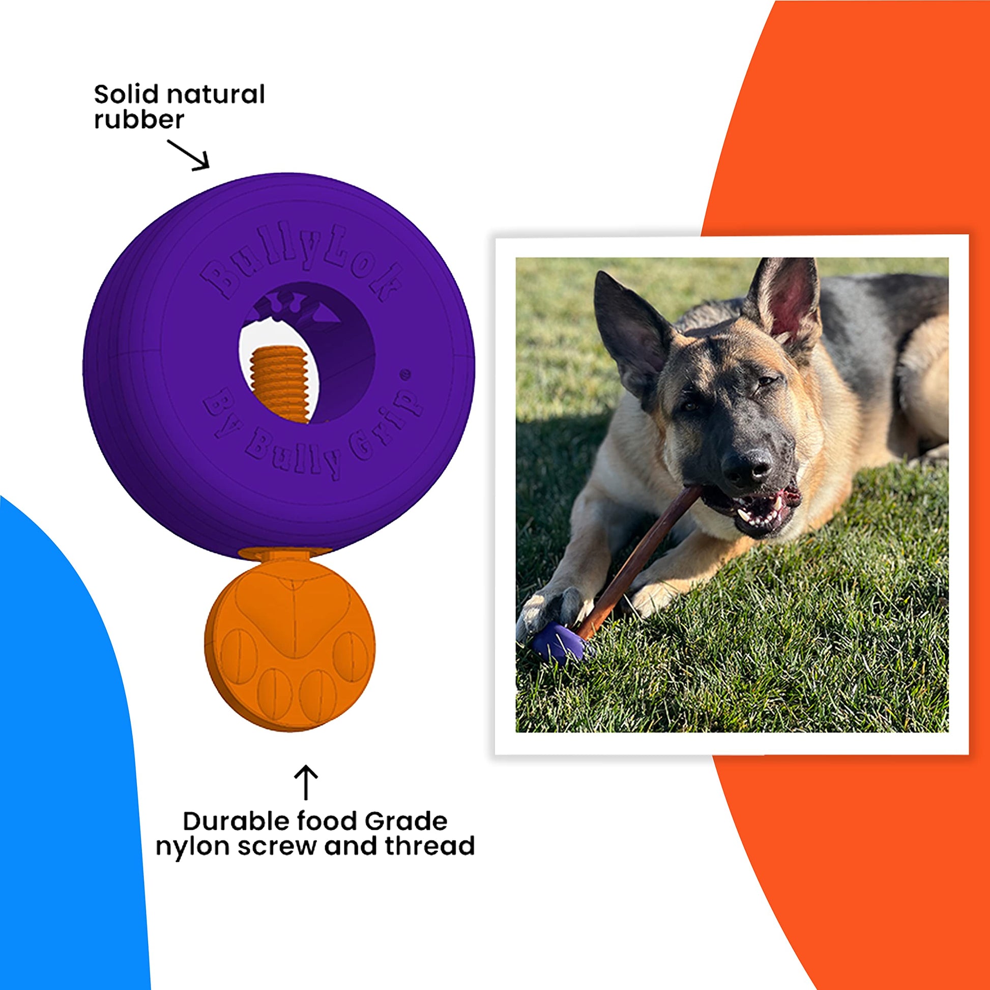 Bully Grip Bully Stick Holder Para Perros, Dispositivo De Seguridad Para Perros Bully Lok, Evita La Asfixia En Perros Pequeños, Medianos Y Grandes, Queso De Yak, Colágeno, Masticación Dental, Cuero Si