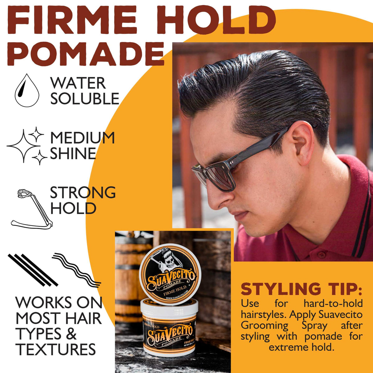 Suavecito Pomade Firme Cera Para Cabello de Fijacion Media Brillo Medio 65g Todo Tipo de Cabello Firme (907 g (Paquete de 1))