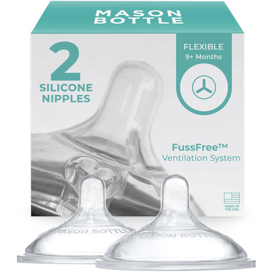 Mason Bottle - Pezones flexibles de flujo (más de 6 meses), pezones de biberón de silicona, se adapta a cualquier tarro de boca regular, forma natural ancha, sin BPA, no tóxico, fabricado en Estados