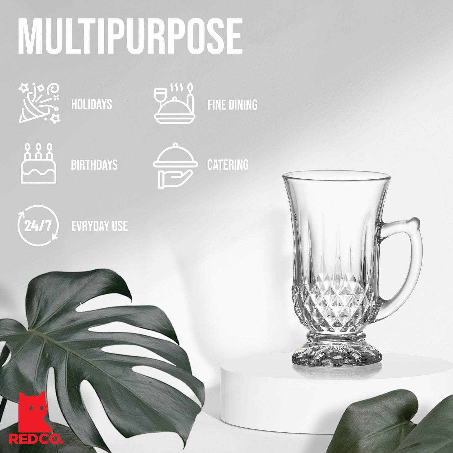 Juego de Tazas de Té de Vidrio Red Co. Transparente Clásico Diseño Grabado