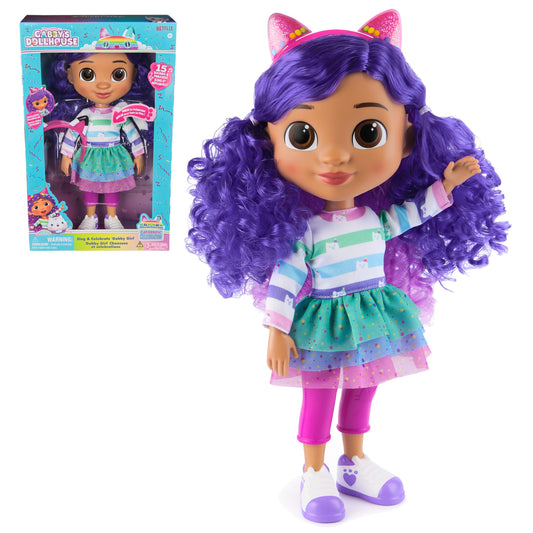 Gabby’s Dollhouse, 'Gabby Girl' Que Canta y celebra, muñeca de 33 cm de Altura con Efectos de Sonido y Orejas de Gato Reversibles, Juguetes para niños y niñas a Partir de 3 años