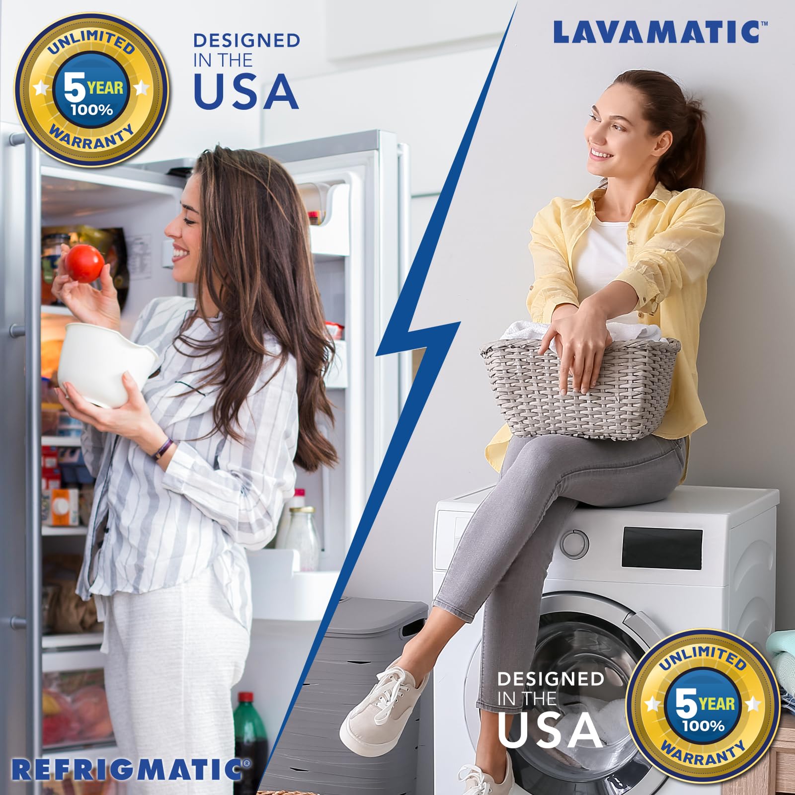 Combo de dos protectores de sobretensiones electrónicos Refrigmatic para refrigeradores y Lavamatic para lavadoras