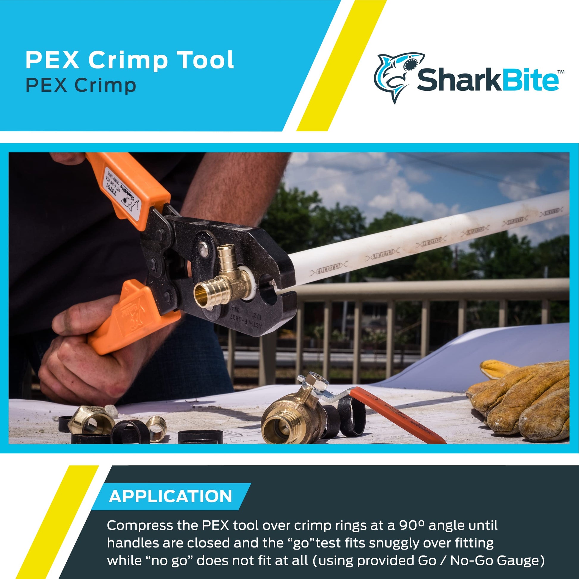 Crimpadora PEX SharkBite Azul 1/2 Pulgada y 3/4 Pulgada