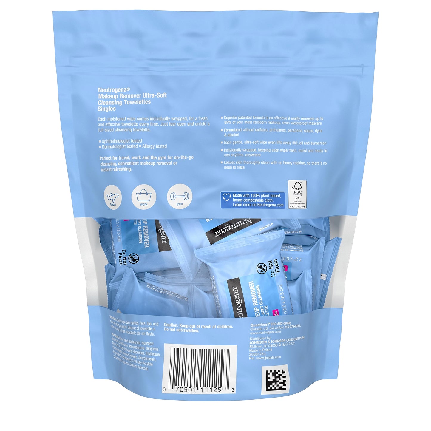 Makeup Remover Cleansing Towelette Singles Individually Wrapped, 20 Pre-moistened Towelettes