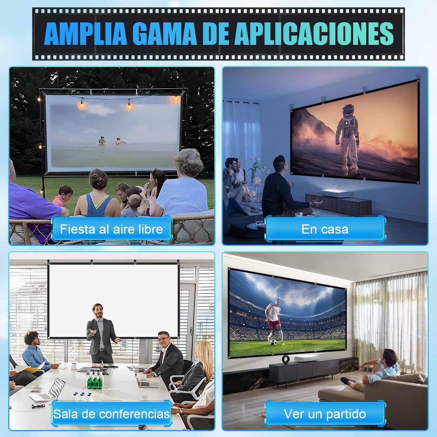 Kesntto 150 Pulgadas Visualización de Proyección, Visualización de Proyección al Aire última Intervensión, Visualización de Proyector Lavable, 16:9, Plegable, Portátil, Proyección de Doble Cara