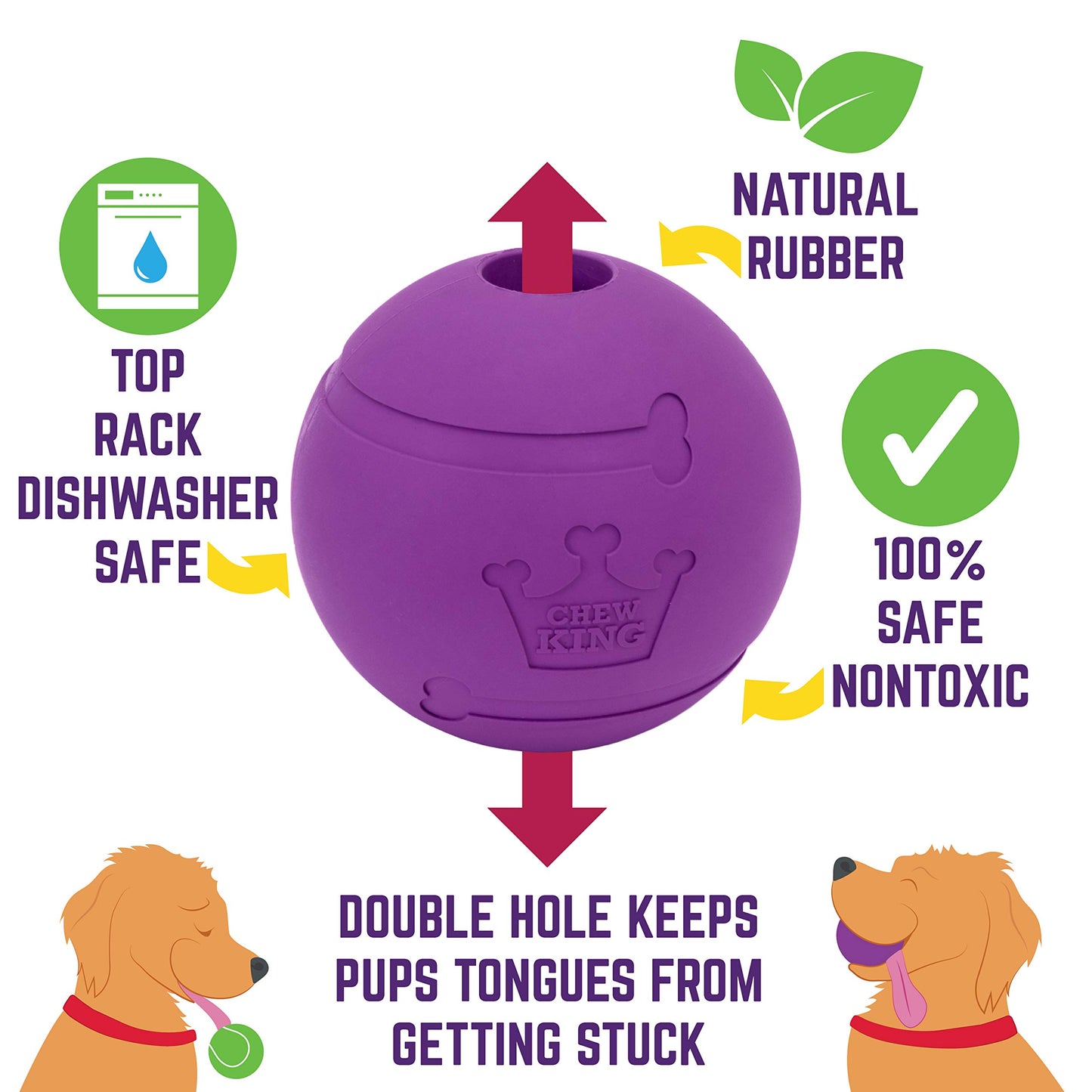 Chew King Fetch Balls - Juguete de Goma Natural Extremadamente Duradero de 4 Pulgadas, Paquete de 2 (CM-10031-CS01)