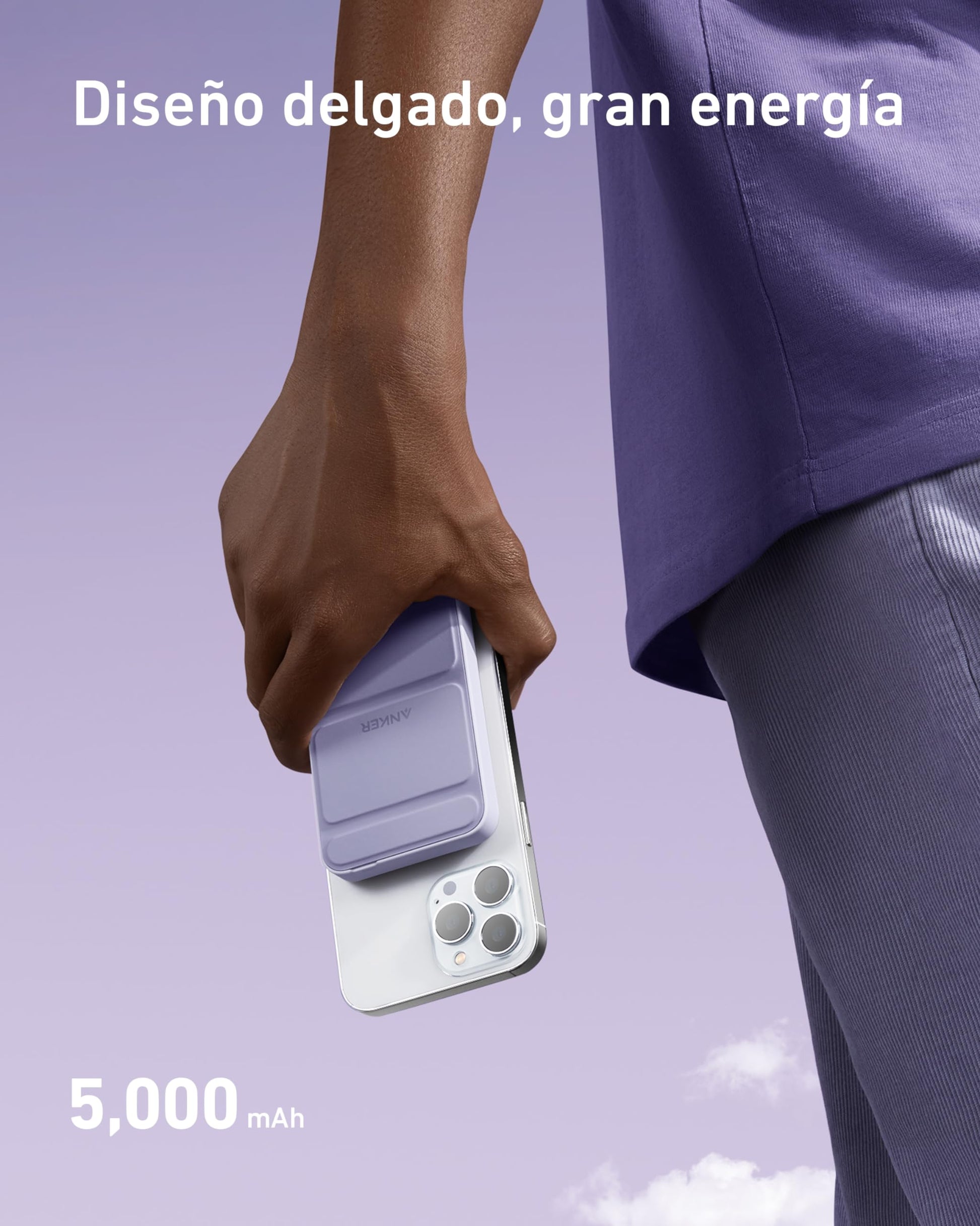 Batería Portátil Anker Púrpura Magnética con Soporte y USB-C para iPhone 15/14/13
