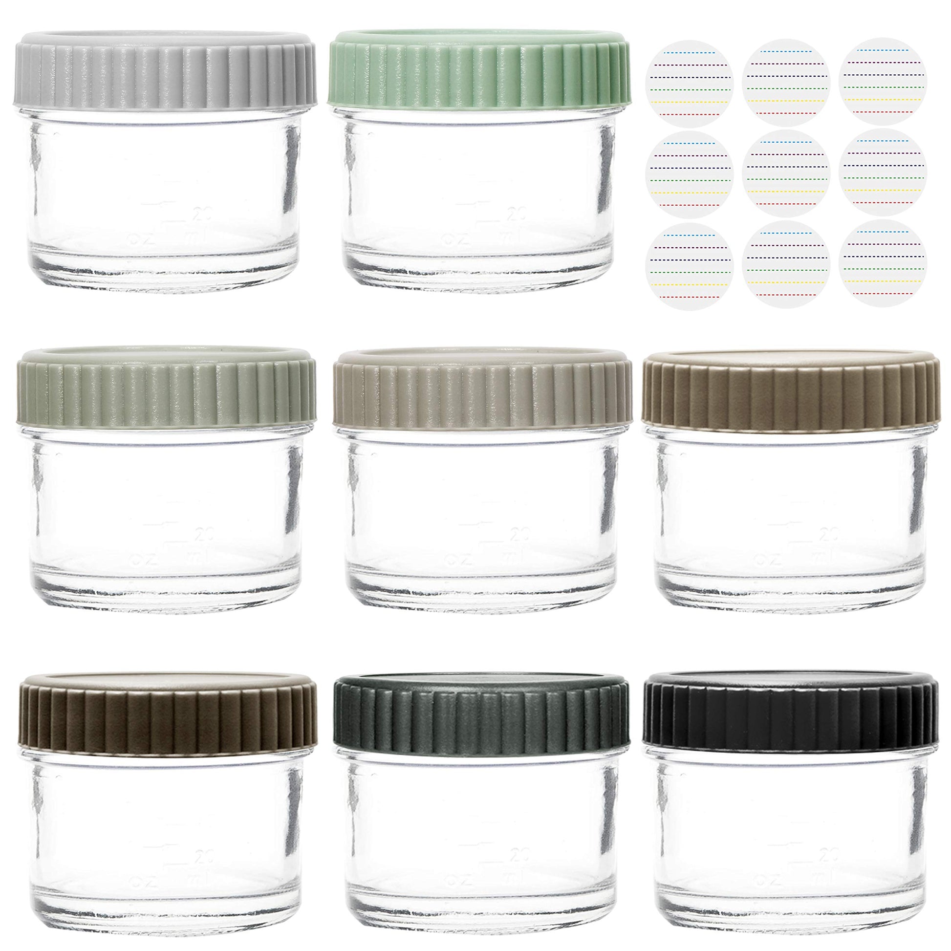 Youngever - Contenedores de vidrio apilables para alimentos para bebés, 4 onzas, con tapas herméticas, tarros de vidrio con tapas, 8 colores urbanos (8 juegos)