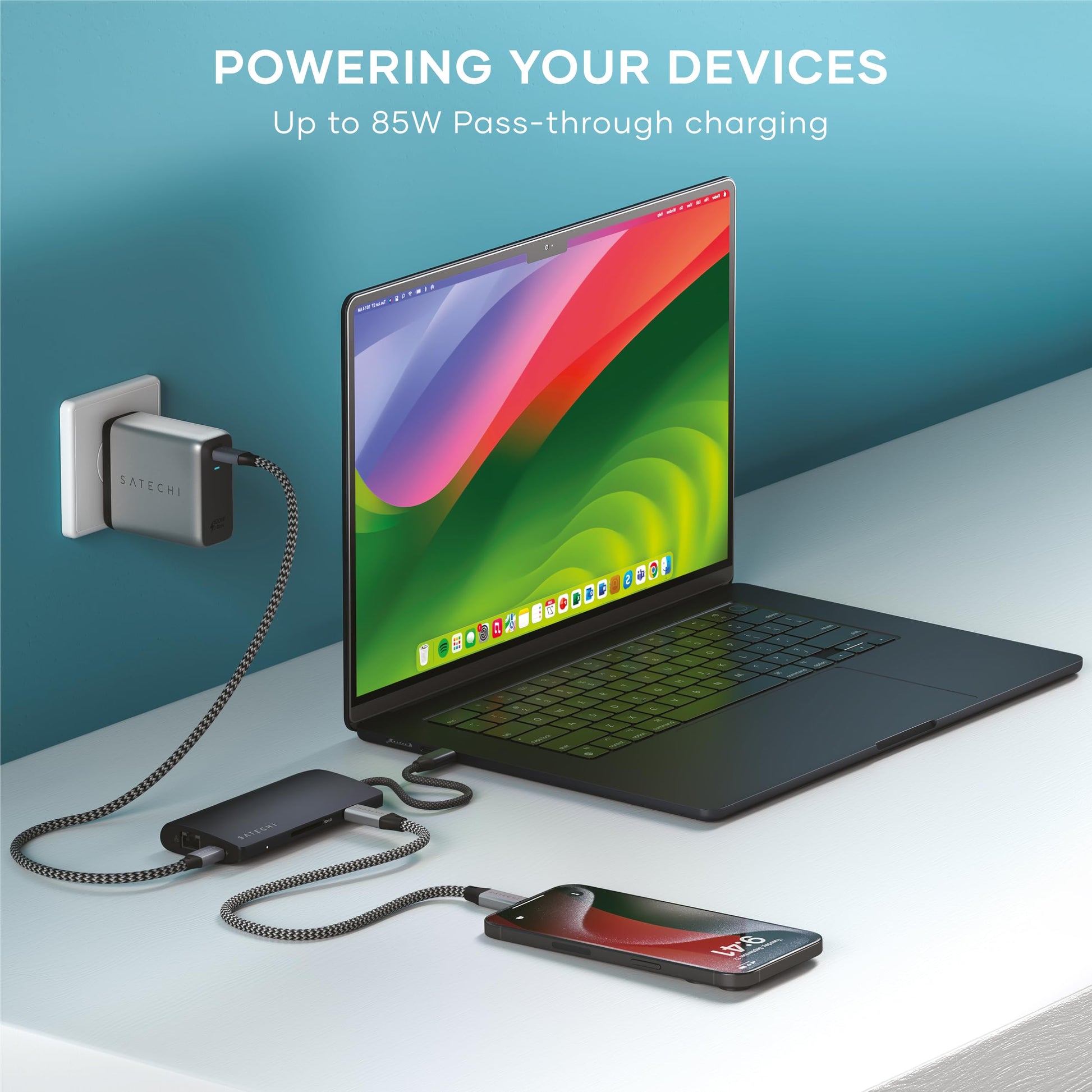 Hub USB C SATECHI Midnight 8 en 1 con HDMI 8K y Carga 100W para Laptop y iPad