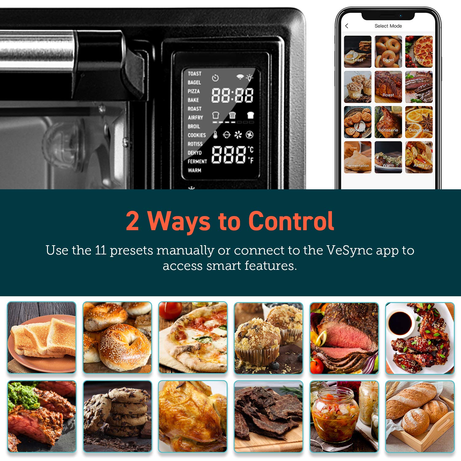 COSORI Smart 12 en 1 Air Fryer Tostadora Deshidratador de encimera para horno para pollo, 30L, Negro
