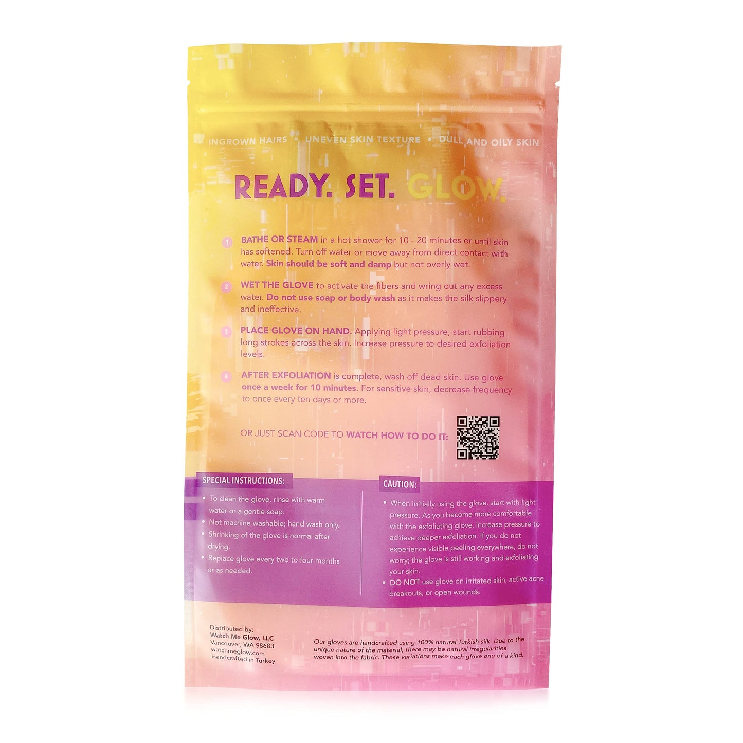 Guante de Piel de Seda Watch Me Glow Blanco Eliminación de Piel Muerta e Impurezas