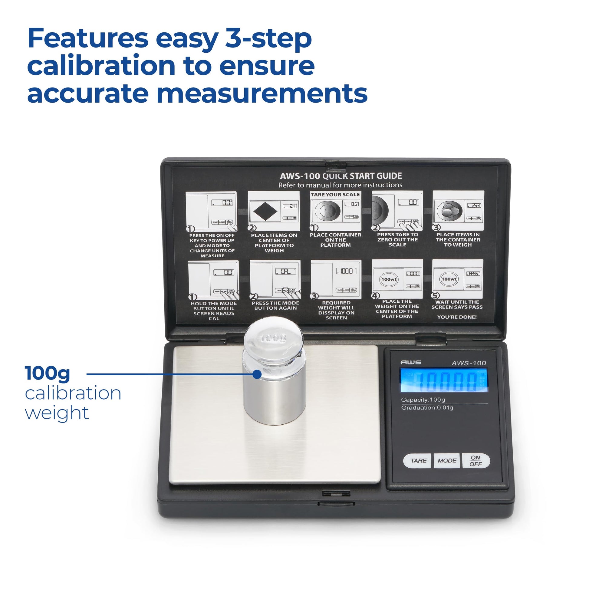 American Weigh Scales Series Báscula de peso digital de bolsillo, peso de calibración incluido 100 g x 0,01 g, (negro),