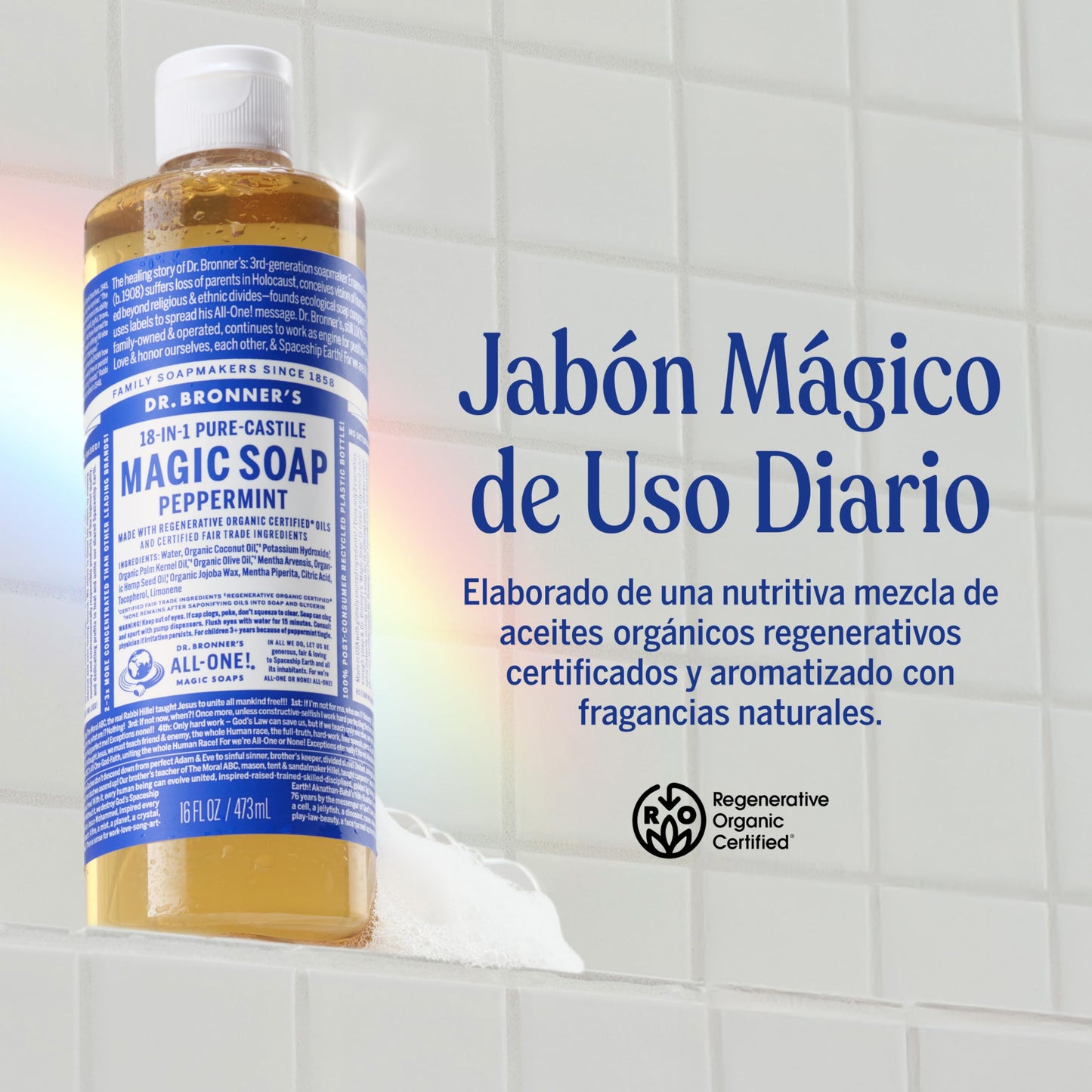 Dr. Bronner's | Jabón de castilla orgánico líquido multiusos, fórmula concentrada, frescor intenso y piel revitalizada, con aceite esencial natural, aroma Menta (473 ml)