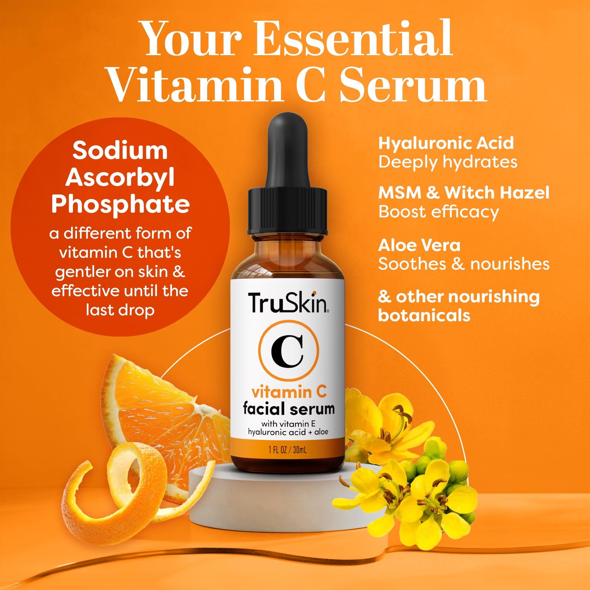 TruSkin Naturals Vitamin C Serum for Face, Topical Facial Serum with Hyaluronic Acid & Vitamin E, 1 fl oz.