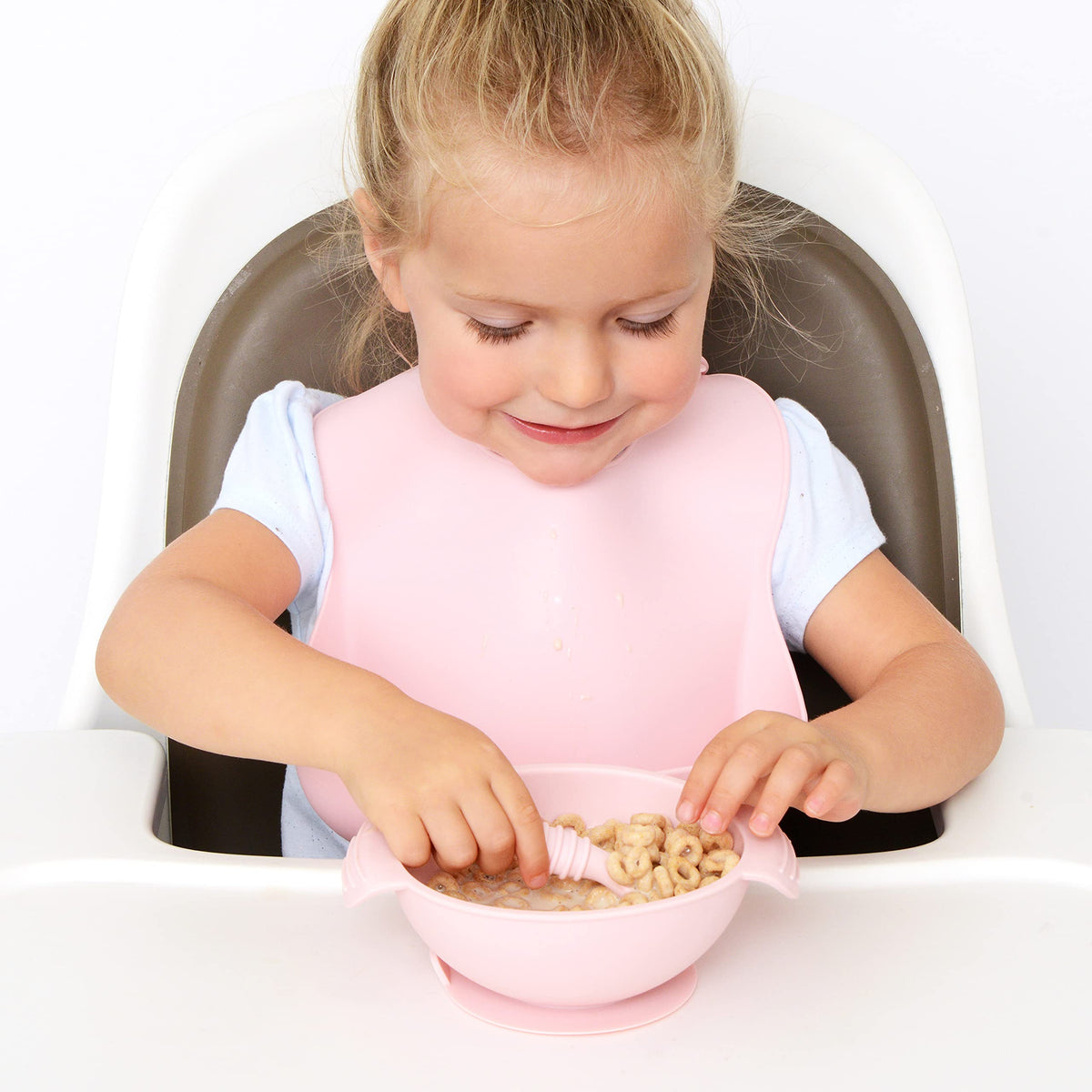 PrimaStella - Cuenco de silicona antideslizante dividido con ventosa para bebés y niños pequeños | Seguridad probada | Libre de BPA | Apto para microondas, lavavajillas y horno | Cuchara incluida (rosa)