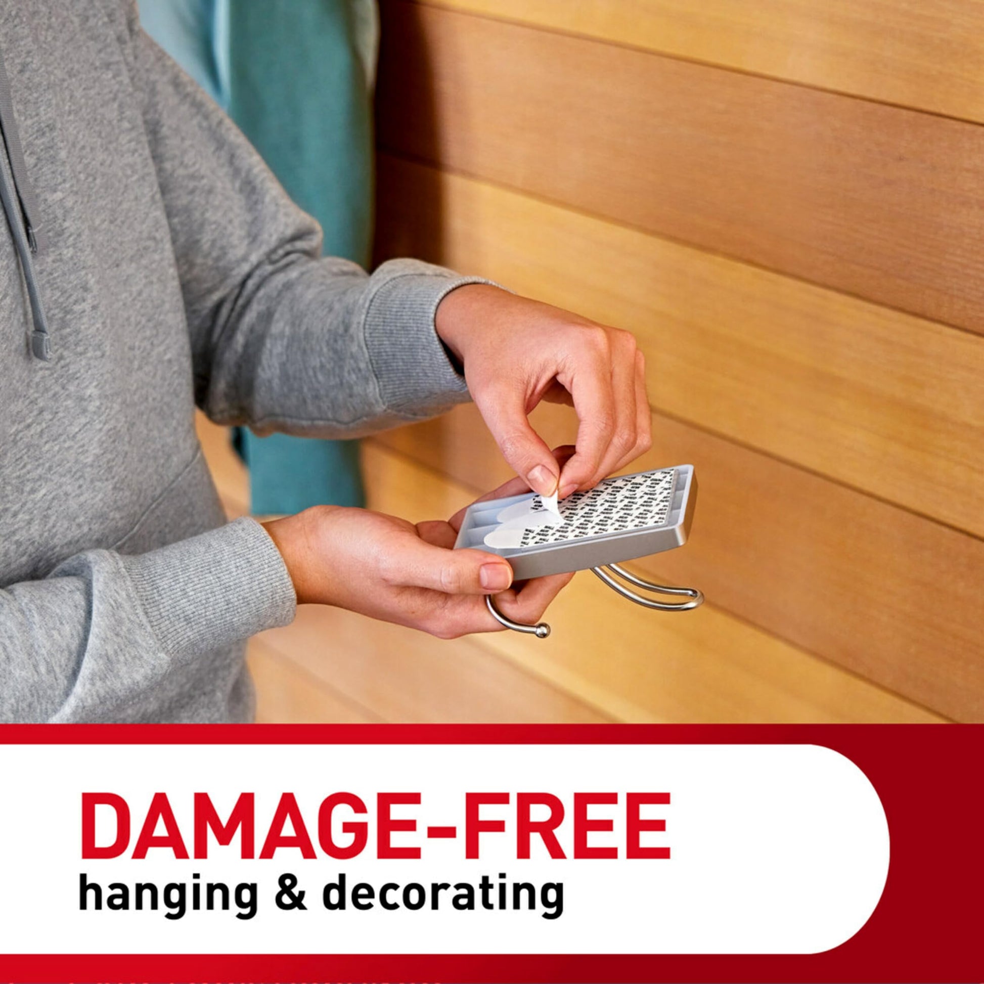 Command - Gancho Triple de níquel Satinado XL, 1 Gancho, 3 Tiras, Ganchos de Pared para Colgar sin daños con Tiras Adhesivas, Ganchos de Pared sin Herramientas para Colgar Decoraciones en Espacios