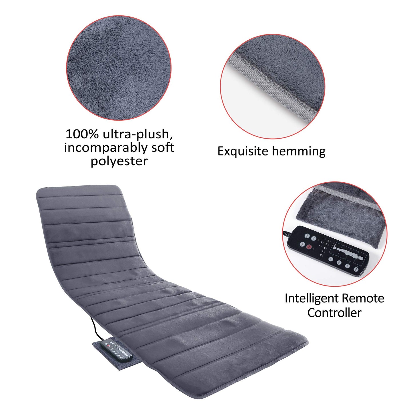 COMFIER Almohadilla De Masaje De Cuerpo Completo Con Calor, Almohadilla Para Silla Con 10 Motores De Vibración Y 2 Almohadillas Térmicas De Terapia Con Apagado Automático, Almohadilla De Col