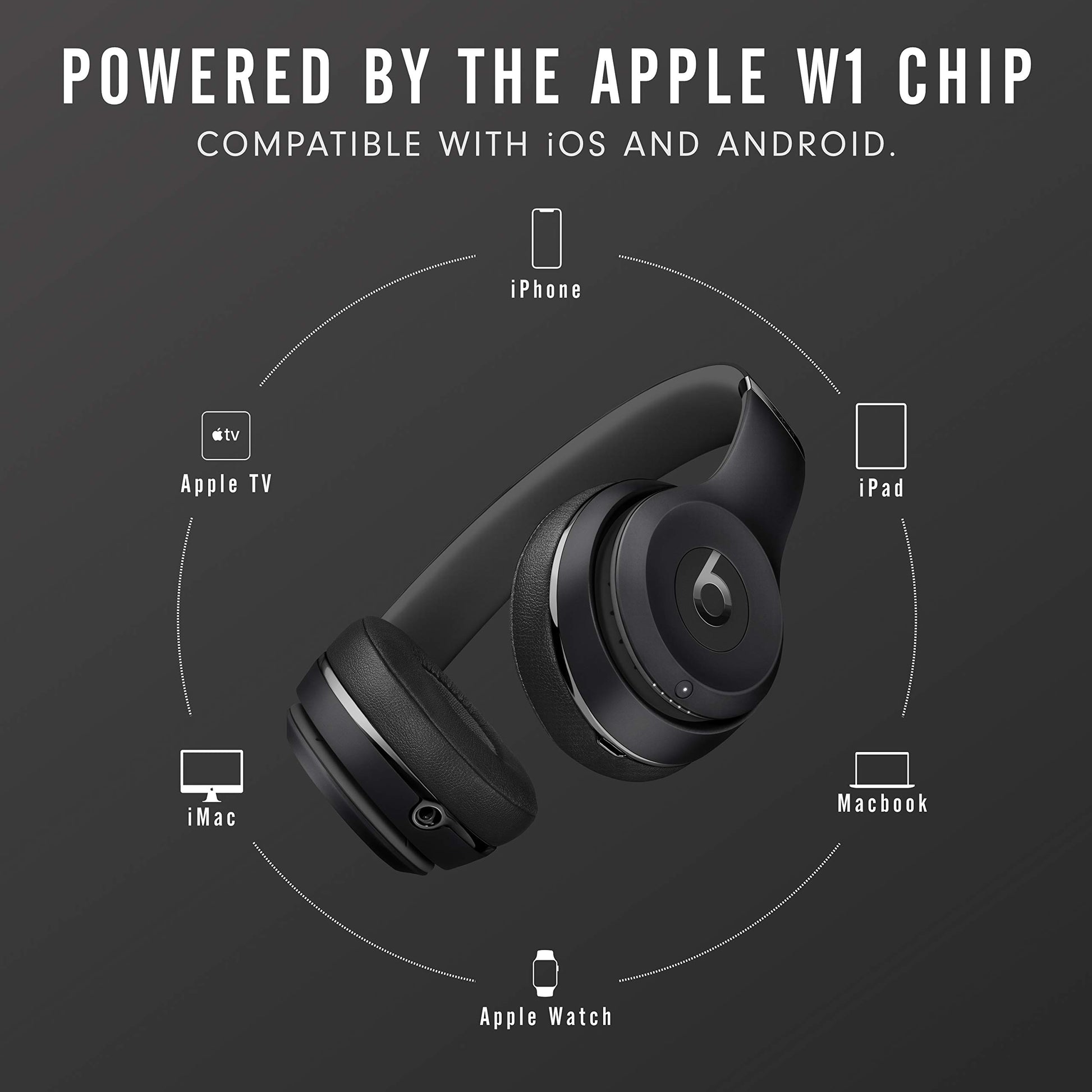 Beats Audífonos on-Ear Solo3 Wireless, Chip W1 para audífonos diseñado por Apple, Bluetooth Class 1, 40 Horas de Audio - Negro