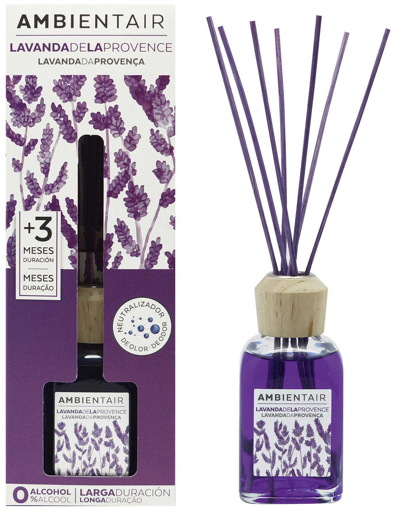 Ambientair Difusor de Varillas 100 ml – Aroma Lavanda de la Provenza – Mikado Clásico en Frasco de Vidrio – Aromatizante de Ambiente Hogar Interiores