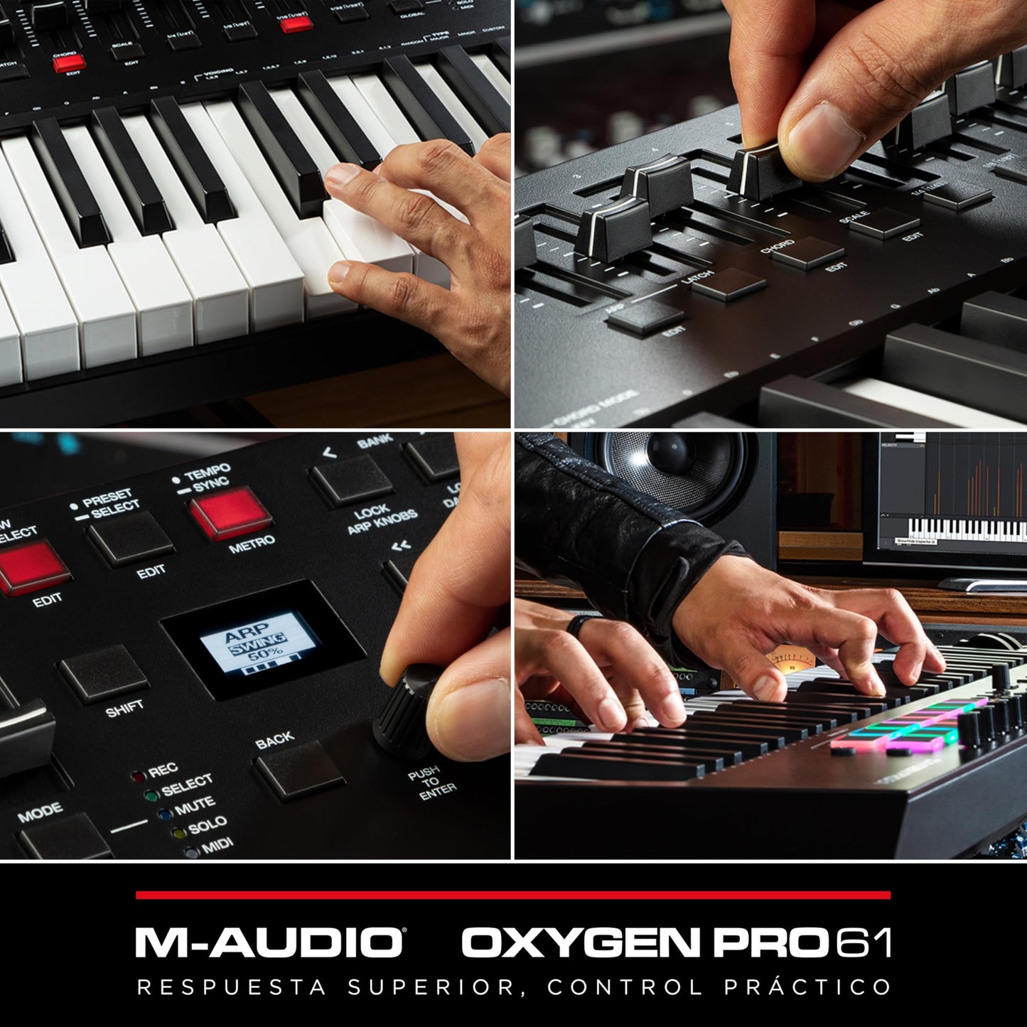 M-Audio Oxygen Pro 61 - Teclado controlador MIDI USB de 61 teclas con beat pads, knobs, botones y atenuadores asignables y pack de software