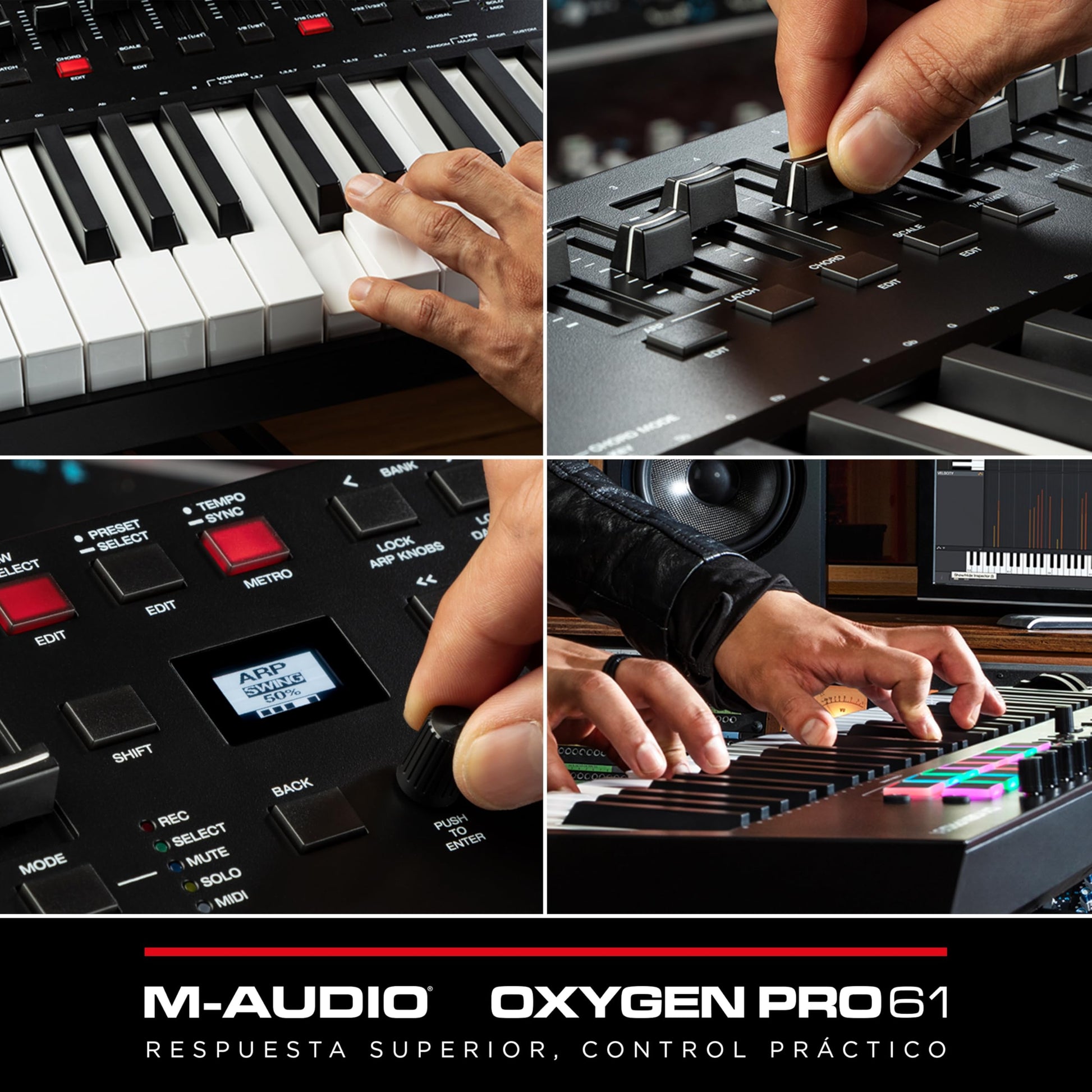 M-Audio Oxygen Pro 61 - Teclado controlador MIDI USB de 61 teclas con beat pads, knobs, botones y atenuadores asignables y pack de software