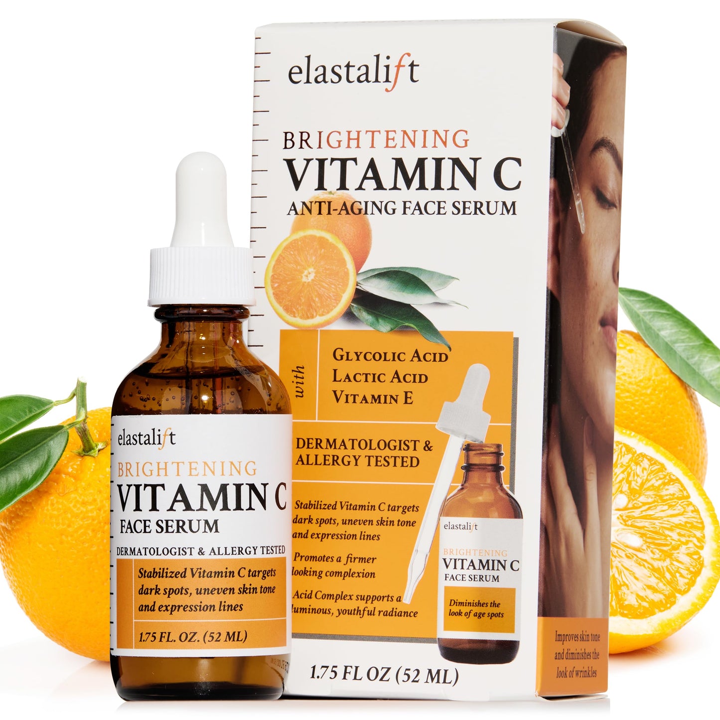 Bonus size 1.75 fl oz Elastalift Vitamin C Serum for Age Spots, Wrinkles, Expression Lines. Anti-Aging Serum w/Vitamin C & Hyaluronic Acid brightens skin & helps promote a healthier skin complexion