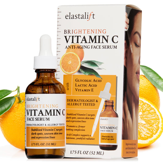 Bonus size 1.75 fl oz Elastalift Vitamin C Serum for Age Spots, Wrinkles, Expression Lines. Anti-Aging Serum w/Vitamin C & Hyaluronic Acid brightens skin & helps promote a healthier skin complexion