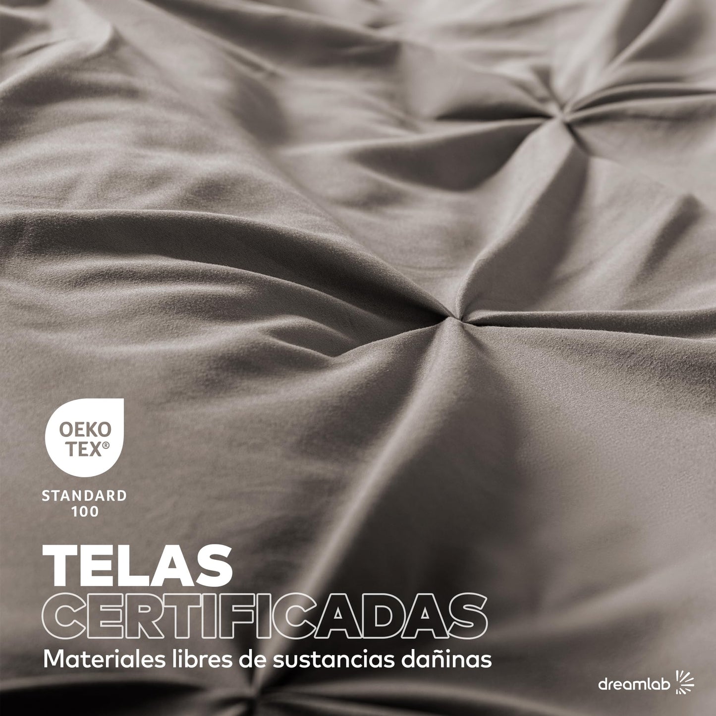 Dreamlab Juego Edredón Acolchado Reversible, Elegantes Pliegues, Ultra Suave, Hipoalergénico, Incluye 2 Fundas de Almohada, Ideal para Todo el Año. Set 3 Pzas, Tamaño Matrimonial 195x223cm, Arena