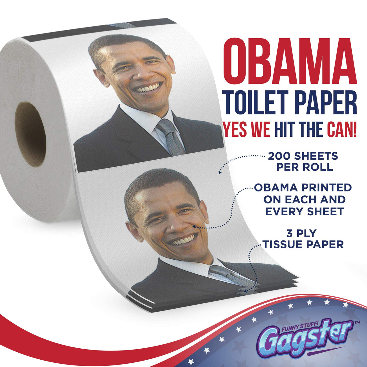 Papel Higiénico Gagster Obama Imagen Completa Humor Político 3 Capas 200 Hojas Obsequio Divertido Partido Republicano Fans de Trump