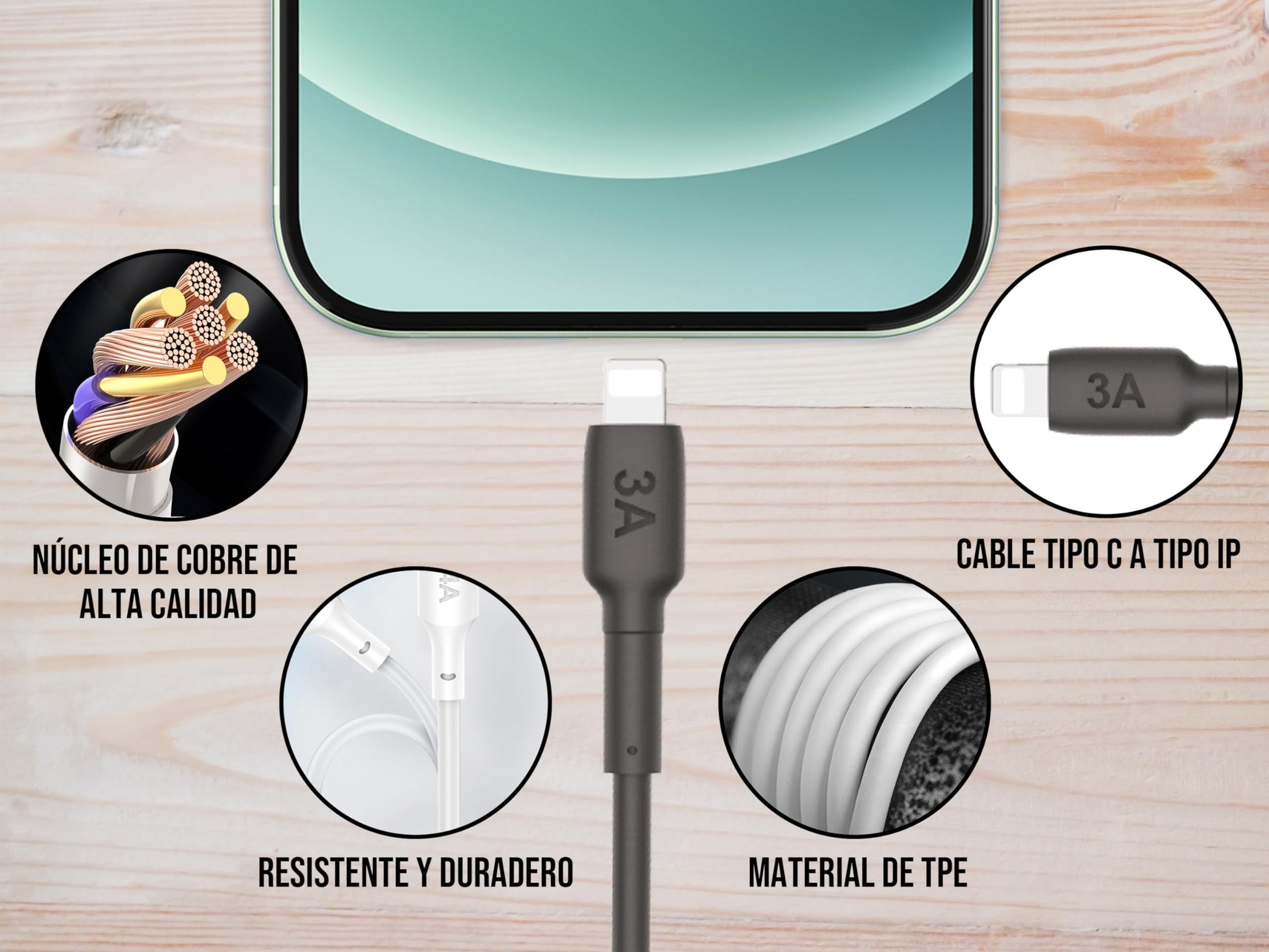 CONTROL EXPERT Cargador Carga Ultra Rápida para iPhone 3A 20W Cable de 1 Metro USB a Lighntning (Negro)