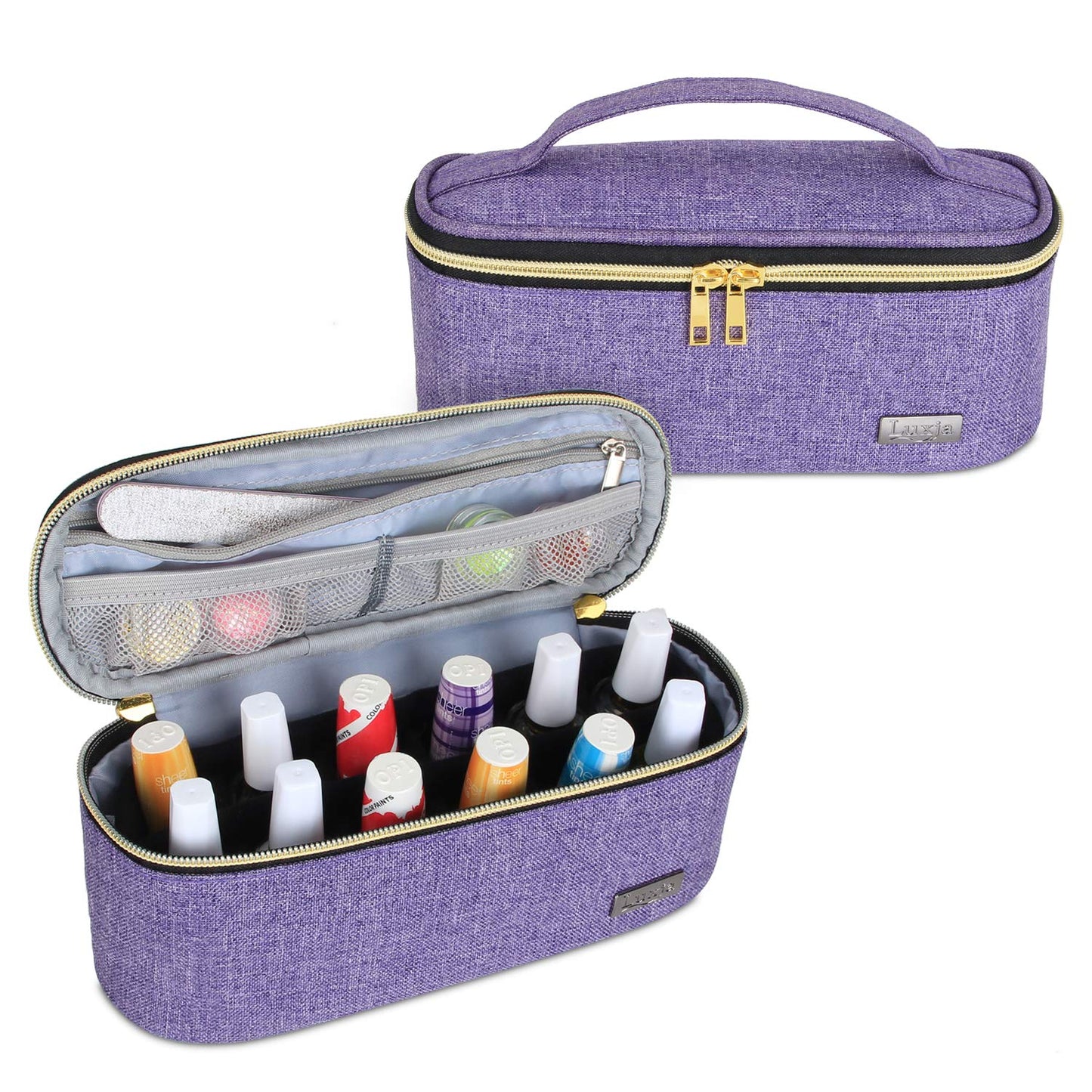 Luxja - Organizador de esmalte de uñas, capacidad para 12 botellas (15 ml, estuche para esmalte de uñas y herramientas pequeñas, color morado