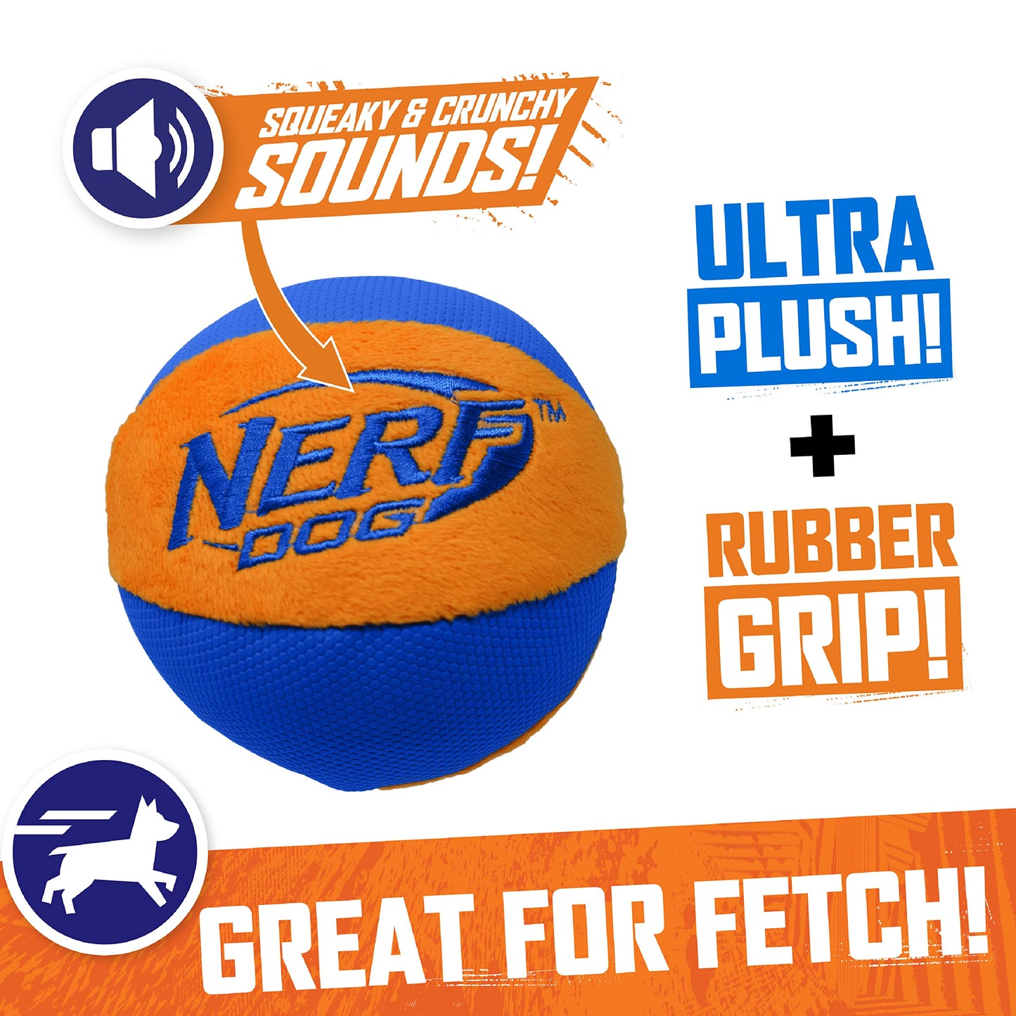 Juguete para Perro Nerf Dog Azul Naranja con Chirriador Interactivo y Crujiente para Razas Medianas/Grandes
