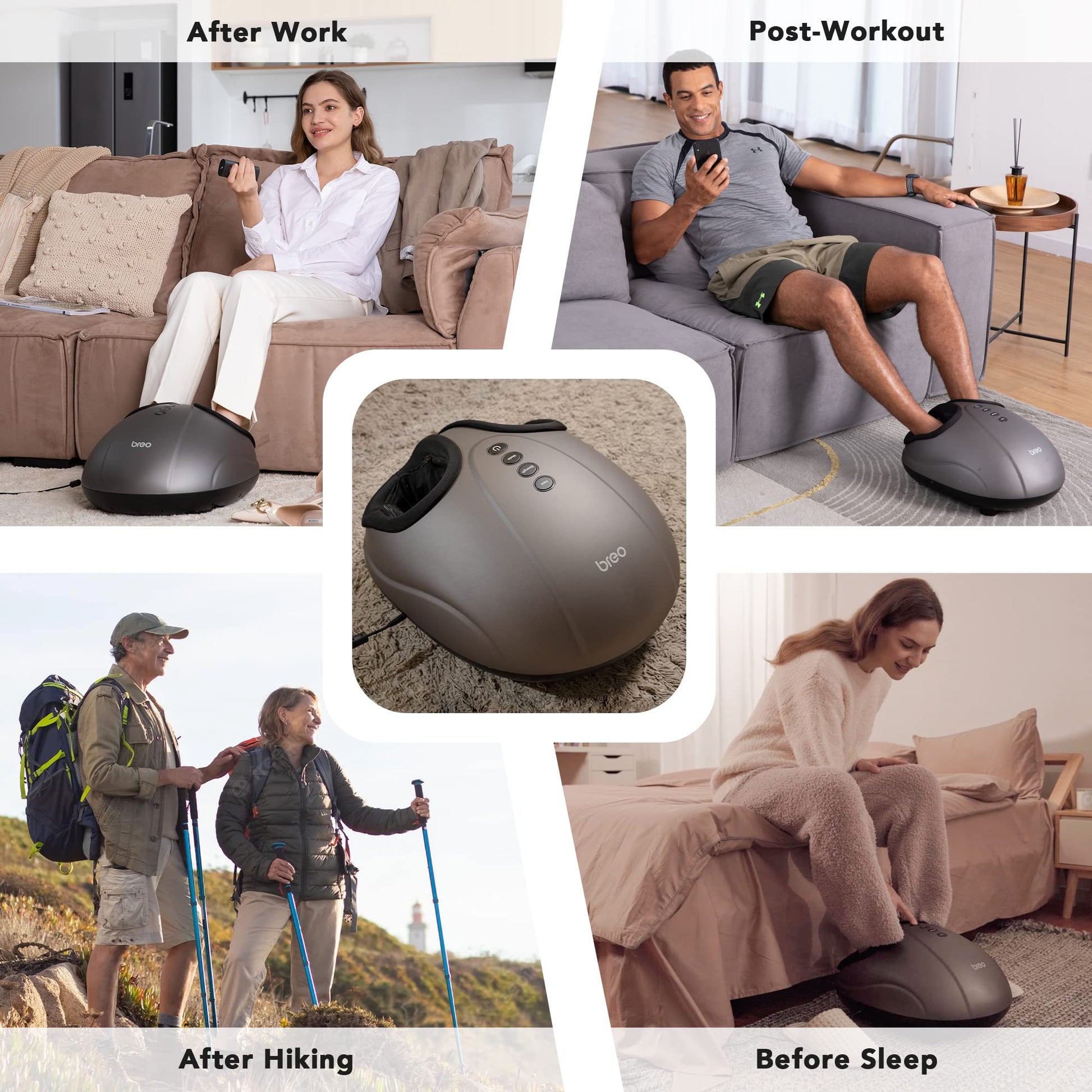 Breo Máquina masajeadora de pies con calor, Shiatsu de tejido profundo, masaje rodante para alivio, se adapta a pies hasta hombres talla 12