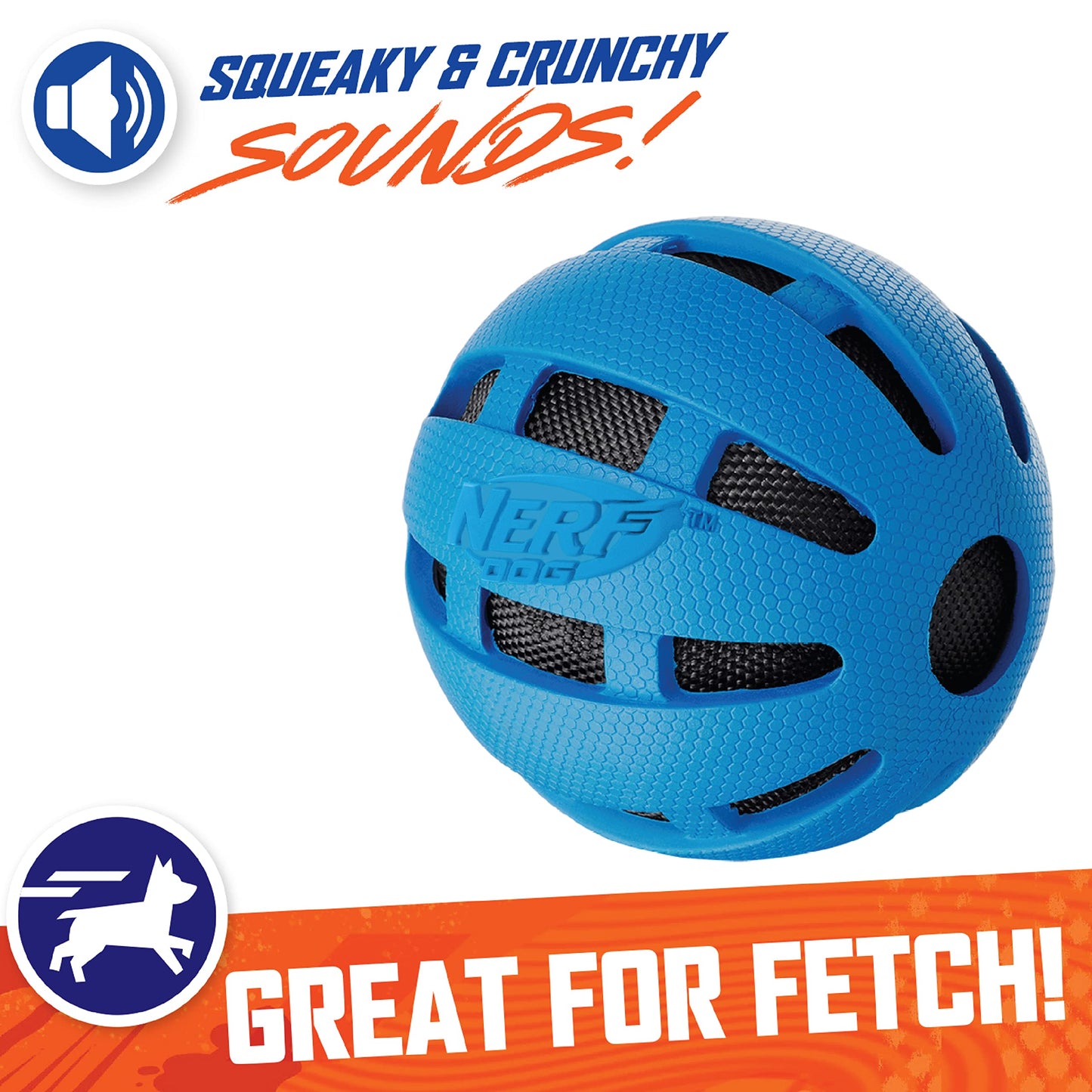 Pelota de Goma Nerf Dog Azul con Crunch y Squeak para Perro Mediano/Grande