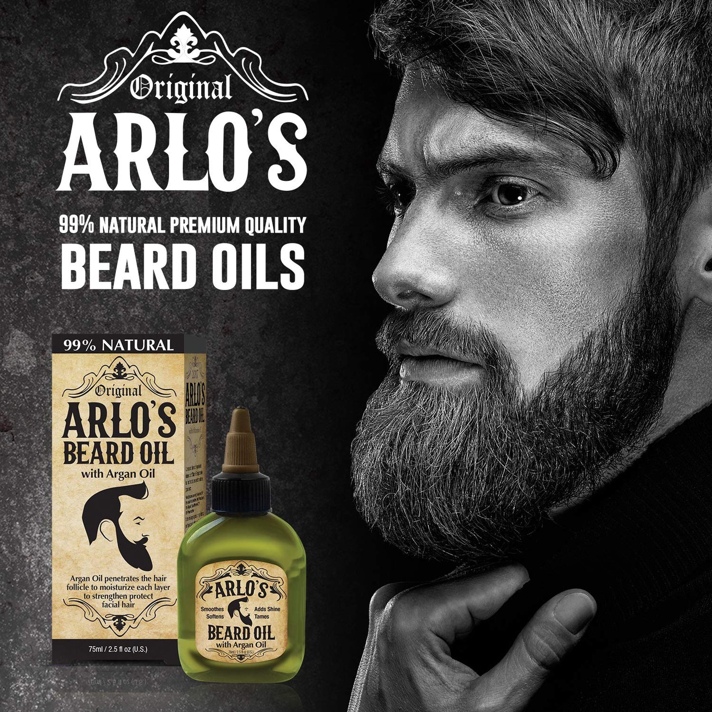 Arlo's Aceite de barba original 99% natural, potenciador del crecimiento procrecimiento, 2.5 onzas líquidas