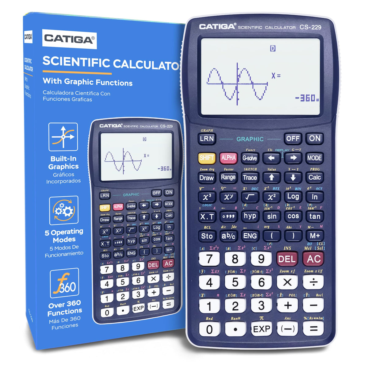 Calculadora Científica CATIGA CS229 Múltiples Modos Funciones Gráficas Interfaz Intuitiva