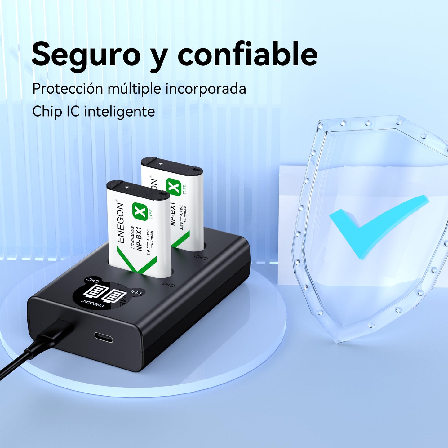 Batería de Repuesto y Cargador Rápido ENEGON para Sony ZV-1 Cyber-Shot Negra