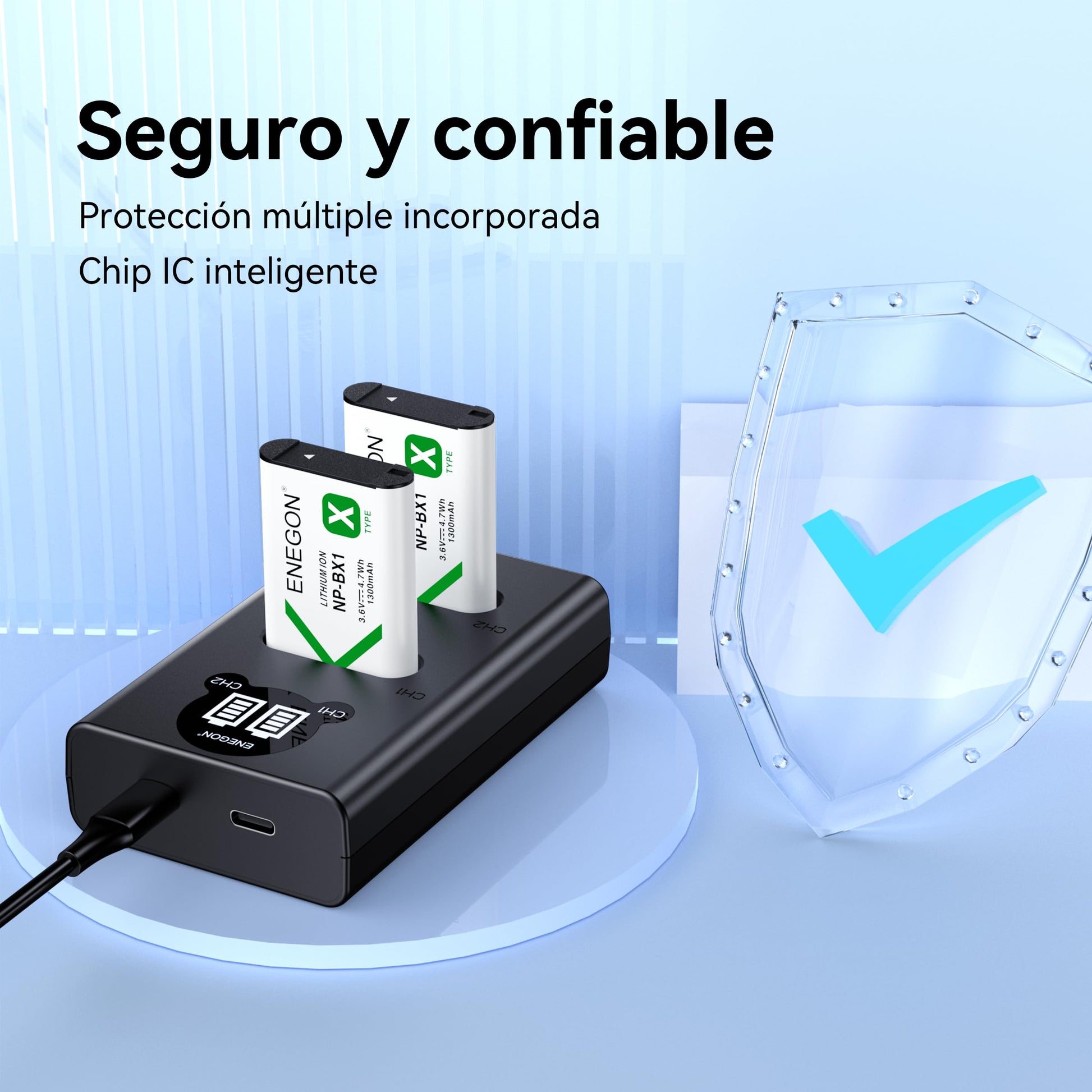 Batería de Repuesto y Cargador Rápido ENEGON para Sony ZV-1 Cyber-Shot Negra